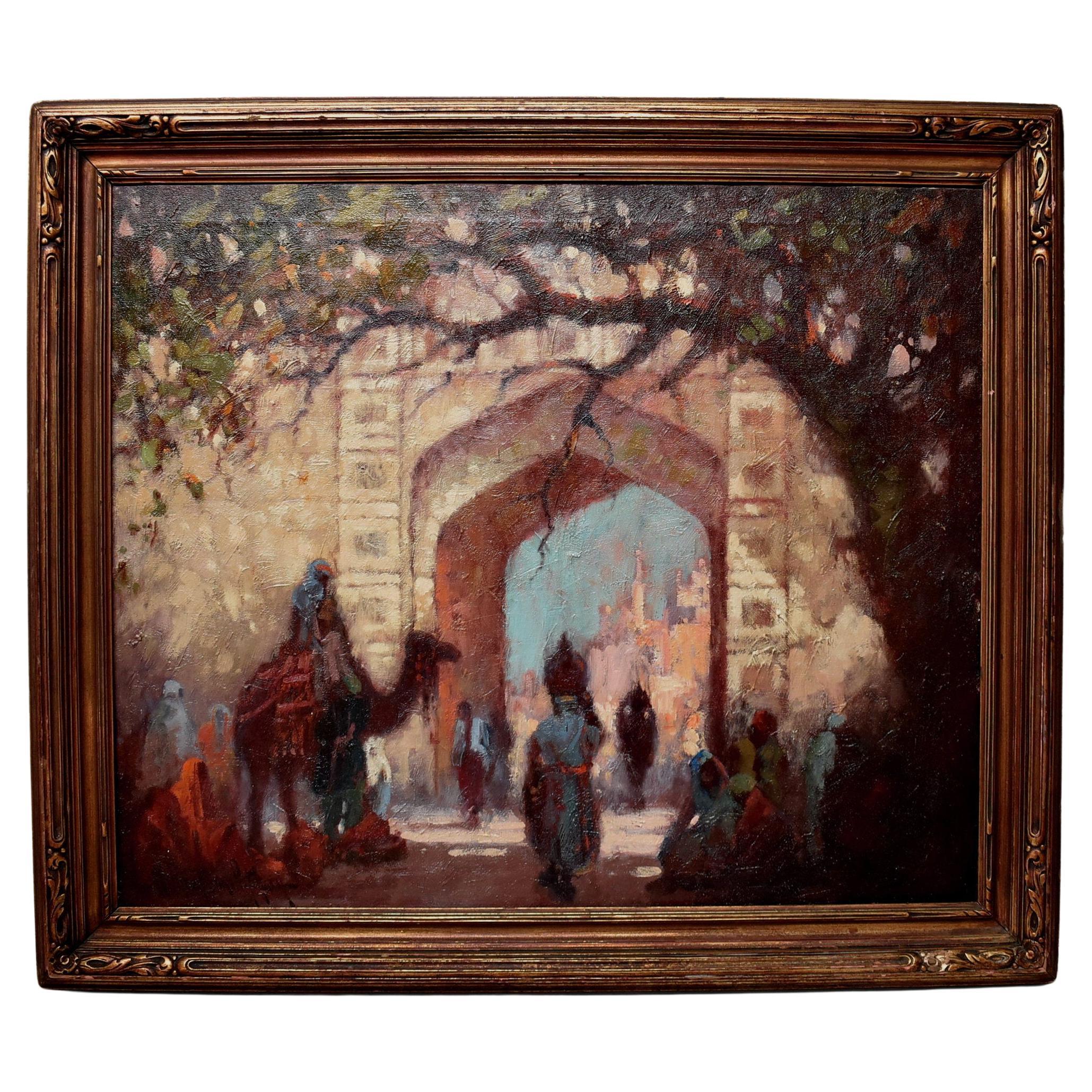 George Thompson Pritchard " City Gates, Morocco" 1878-1962 Oil on Canvas  For Sale