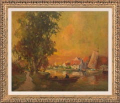 Riverscape Impressionist Oil Painting by George Thompson Pritchard, Framed