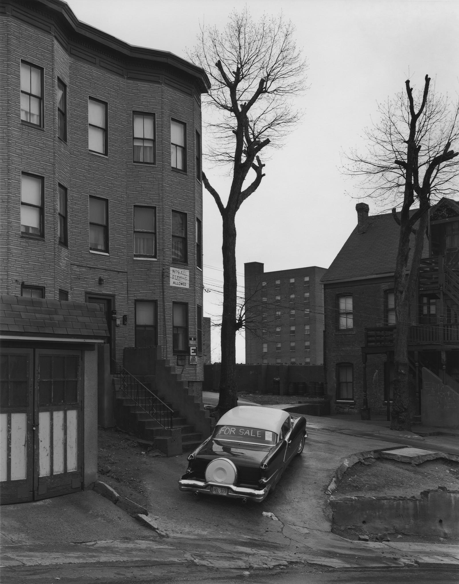 George Tice Black and White Photograph - Car for Sale, Paterson, NJ