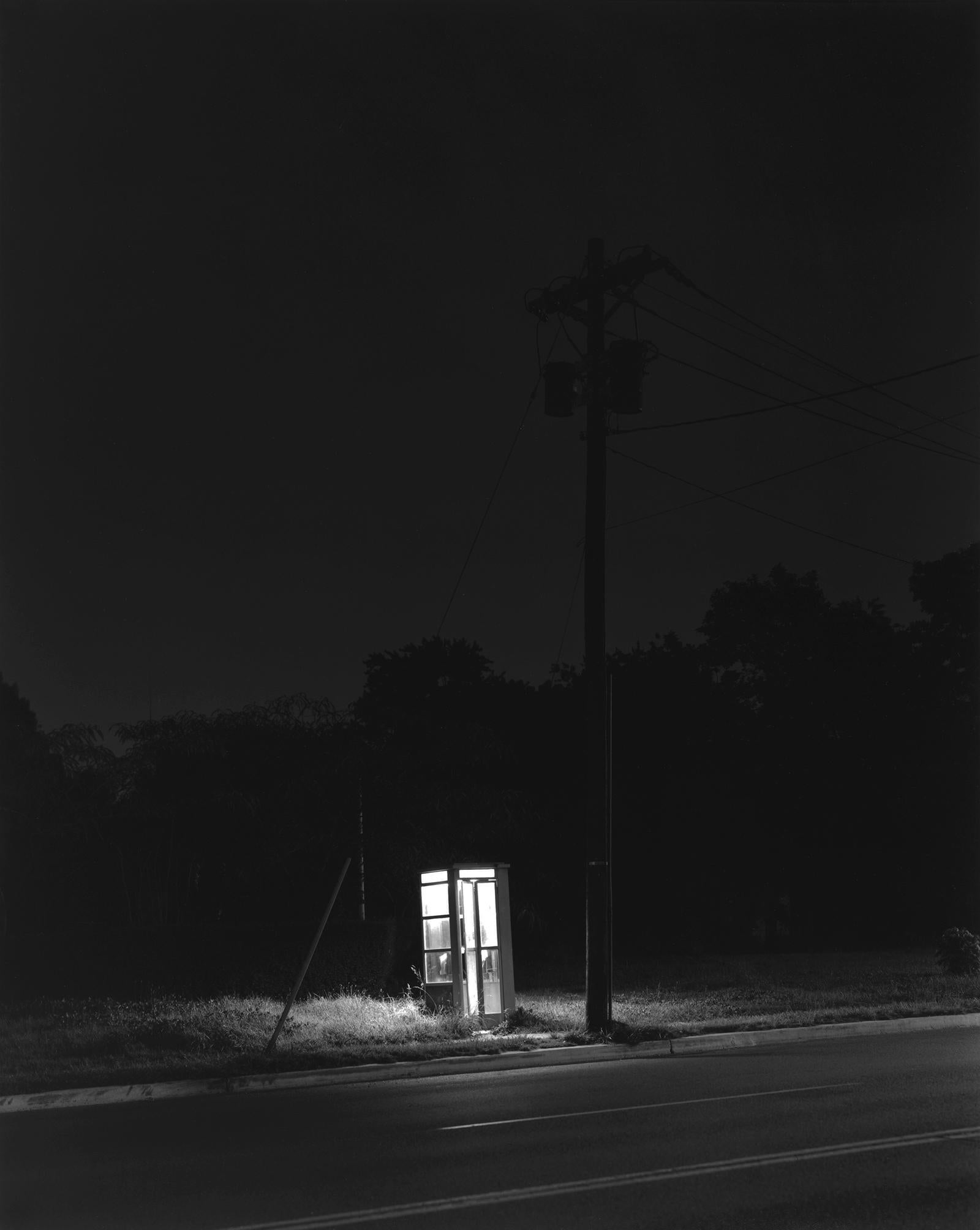 George Tice Black and White Photograph - Telephone Booth, 3 a.m., Rahway, NJ