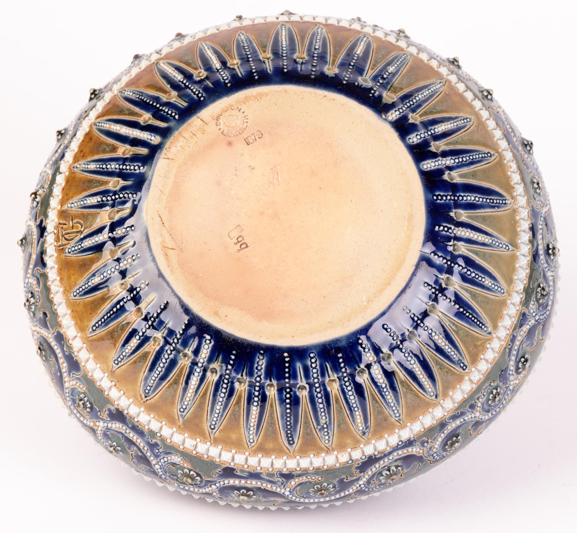 Stoneware George Tinworth Doulton Lambeth Aesthetic Movement Pottery Bowl, 1879 For Sale