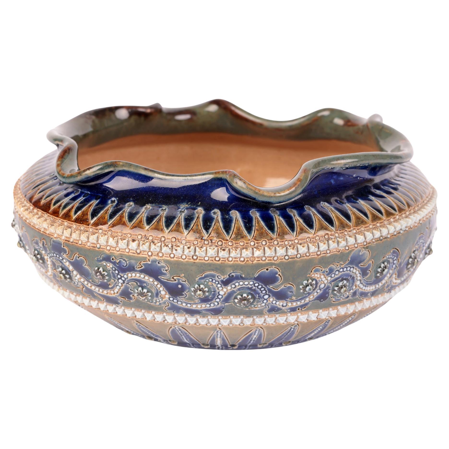 George Tinworth Doulton Lambeth Aesthetic Movement Pottery Bowl, 1879 For Sale