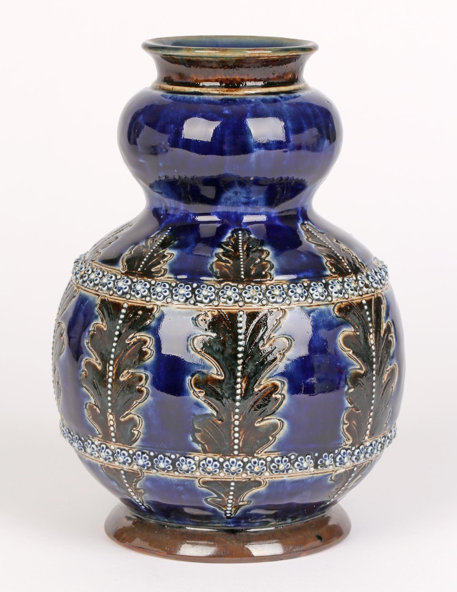 George Tinworth for Doulton Lambeth Leaf & Floral Design Art Pottery Vase 1877   4