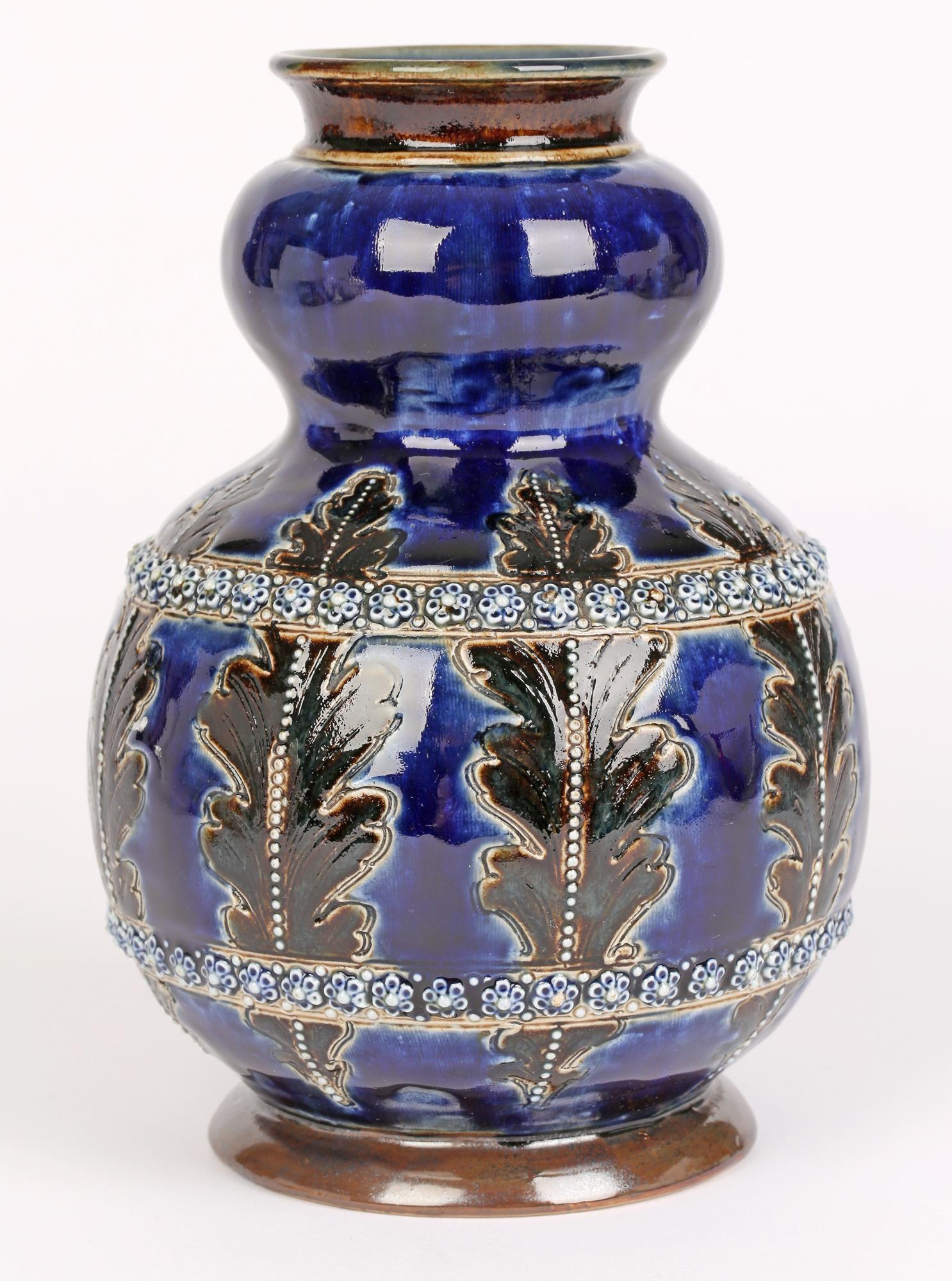 George Tinworth for Doulton Lambeth Leaf & Floral Design Art Pottery Vase 1877   6