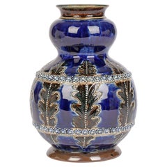 George Tinworth for Doulton Lambeth Leaf & Floral Design Art Pottery Vase 1877  