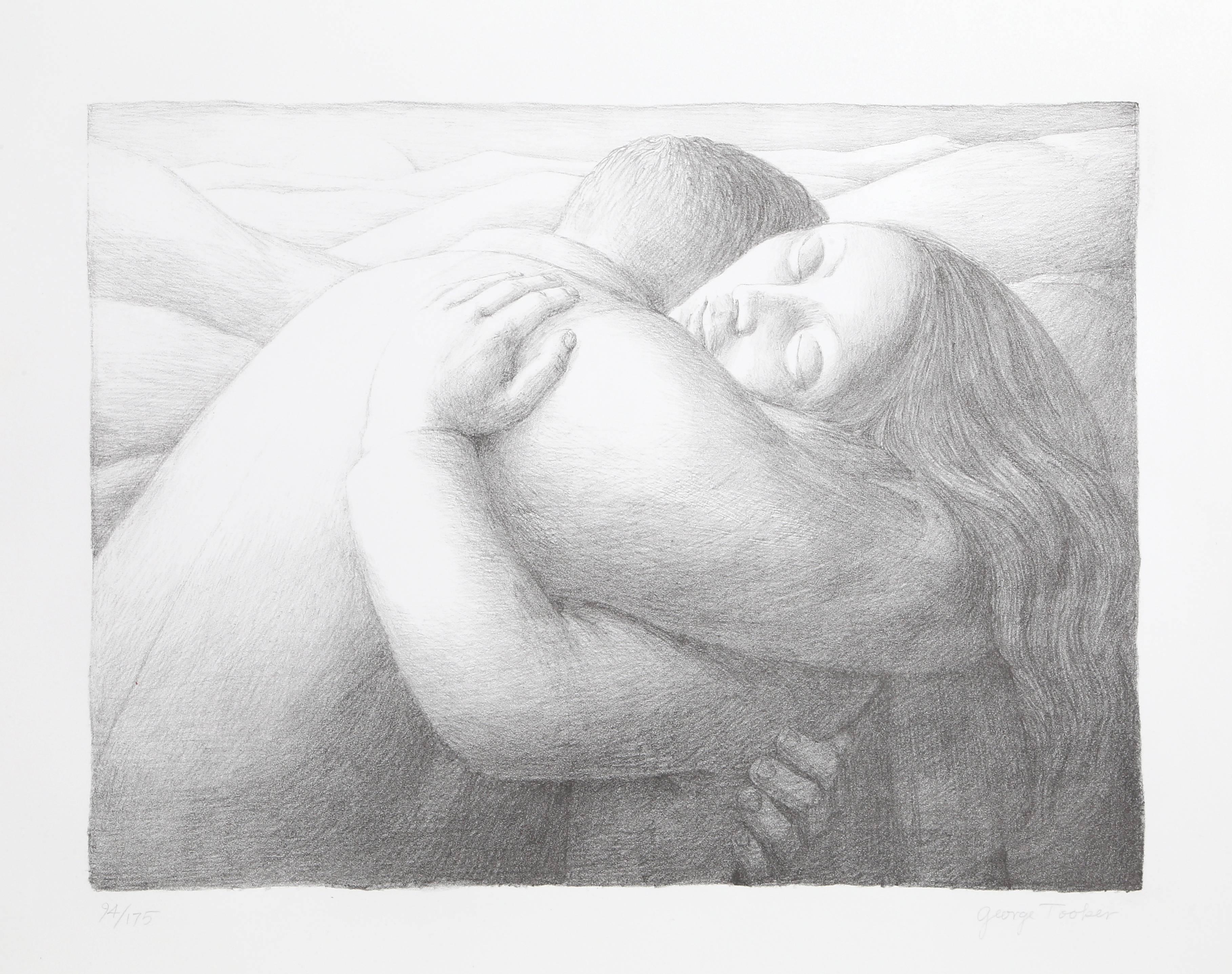 Esta litografía fue creada por el artista estadounidense George Tooker. Sus temas suelen representarse de forma natural, como en una fotografía, pero las imágenes utilizan tonos planos, una perspectiva ambigua y yuxtaposiciones alarmantes para