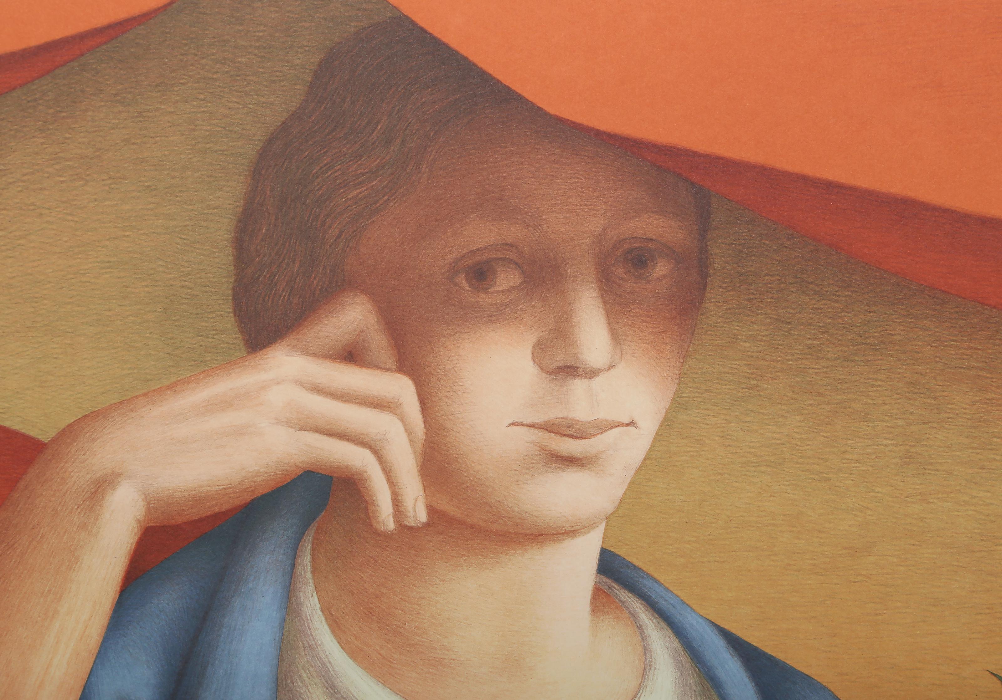 Donna con un ramoscello di alloro, litografia moderna di George Tooker in vendita 1