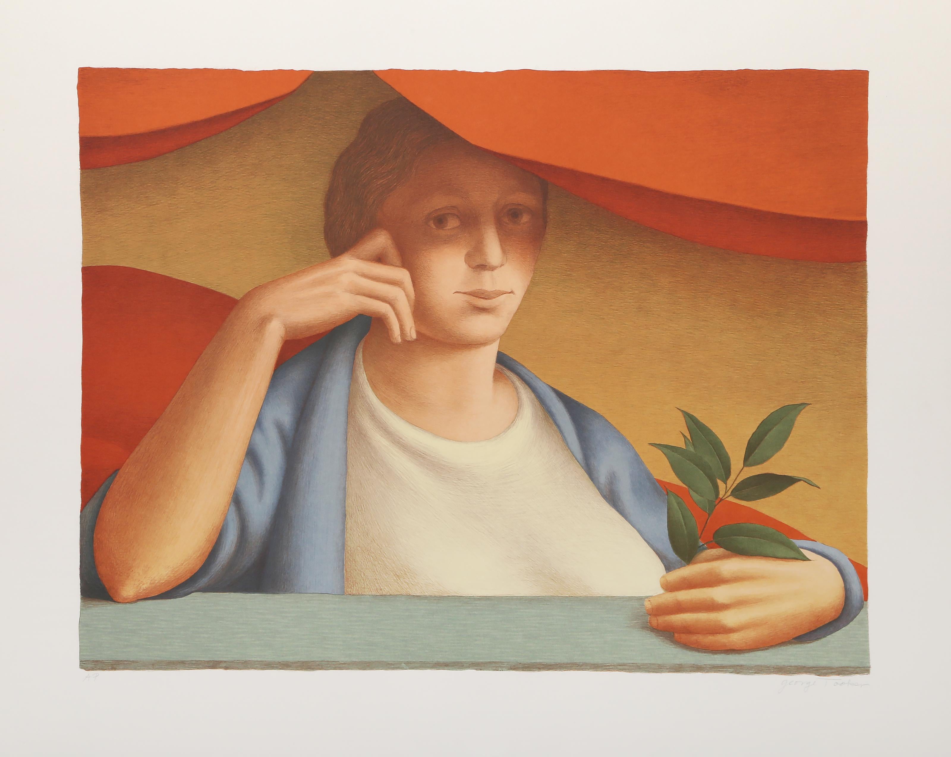 Donna con un ramoscello di alloro, litografia moderna di George Tooker in vendita 2