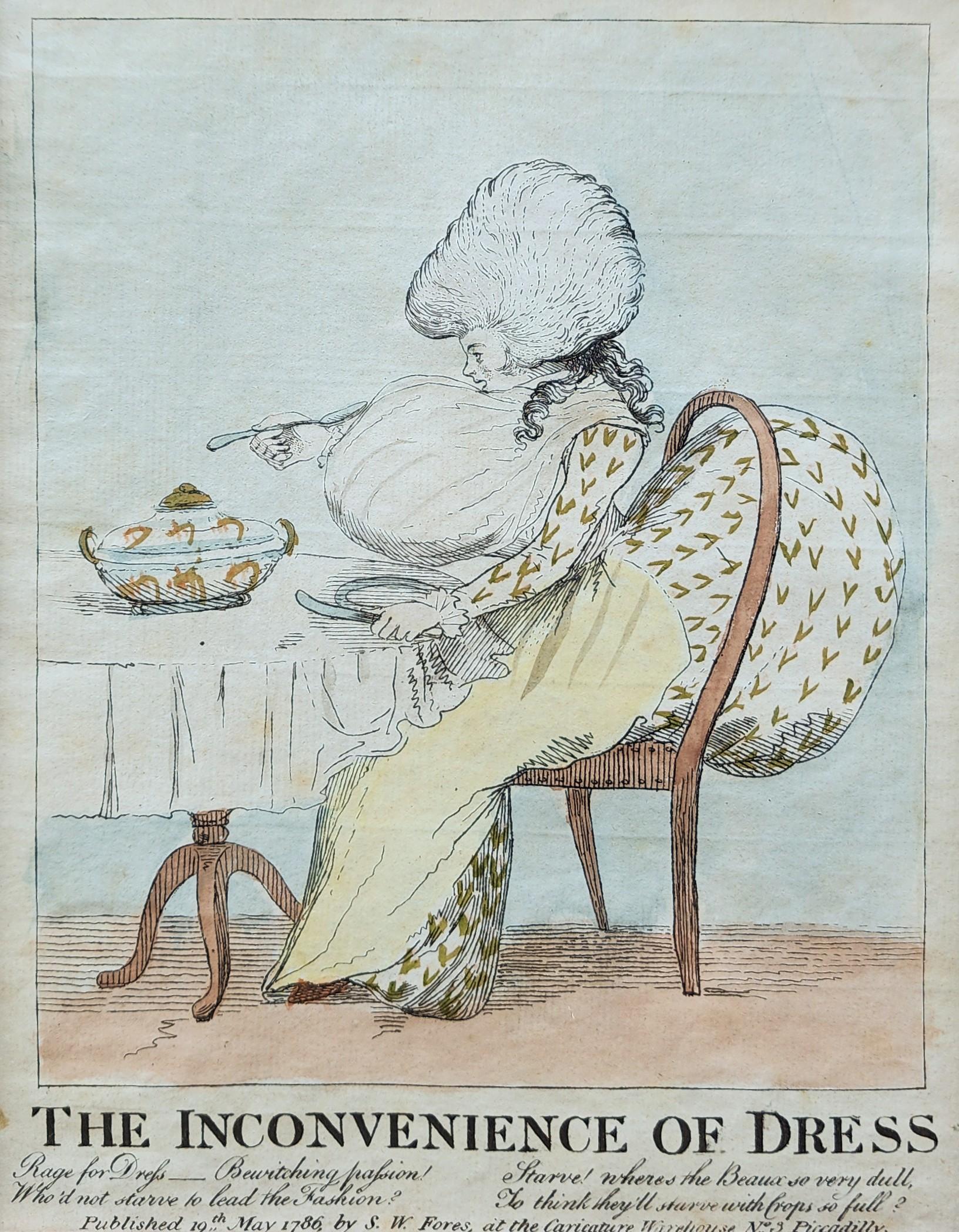 George Townley Stubbs (British, 1756-1815)

Published by: S W Fores

The Inconvenience of Dress, 1786

Etching and Engraving with Hand Coloring

Site Size: 9 1/4