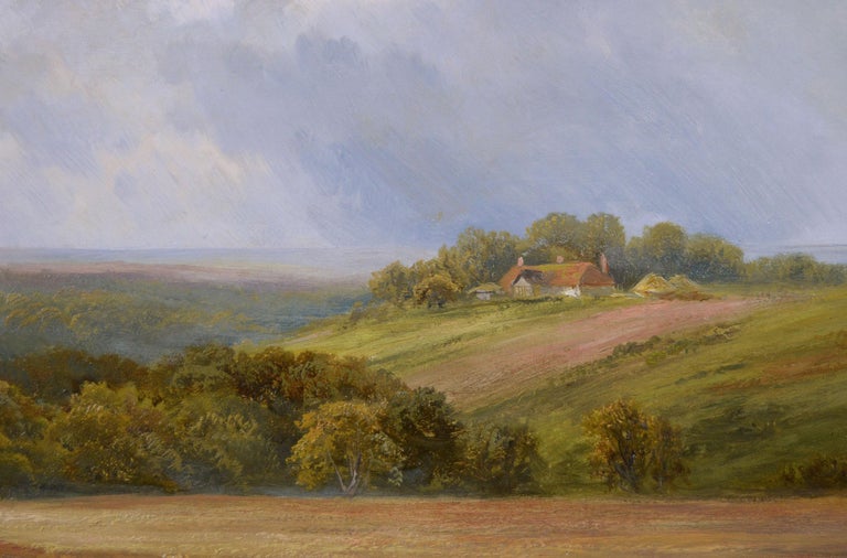 19th Century Derbyshire landscape oil painting of a harvest For Sale 1