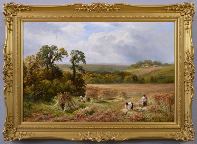 George Turner Landscape Painting - 19th Century Derbyshire landscape oil painting of a harvest