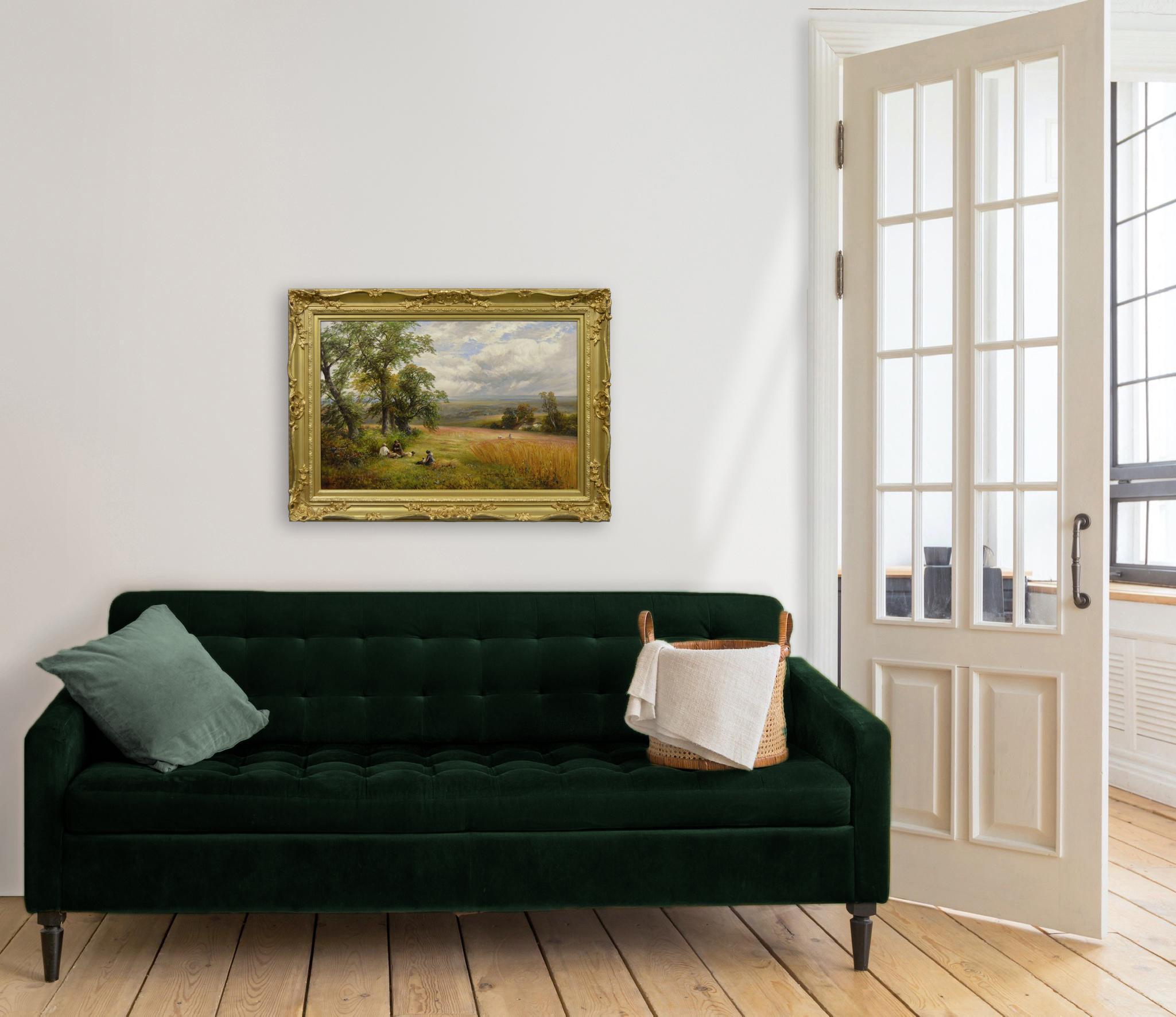 Paesaggio del XIX secolo dipinto ad olio con un raccolto nel Derbyshire in vendita 5