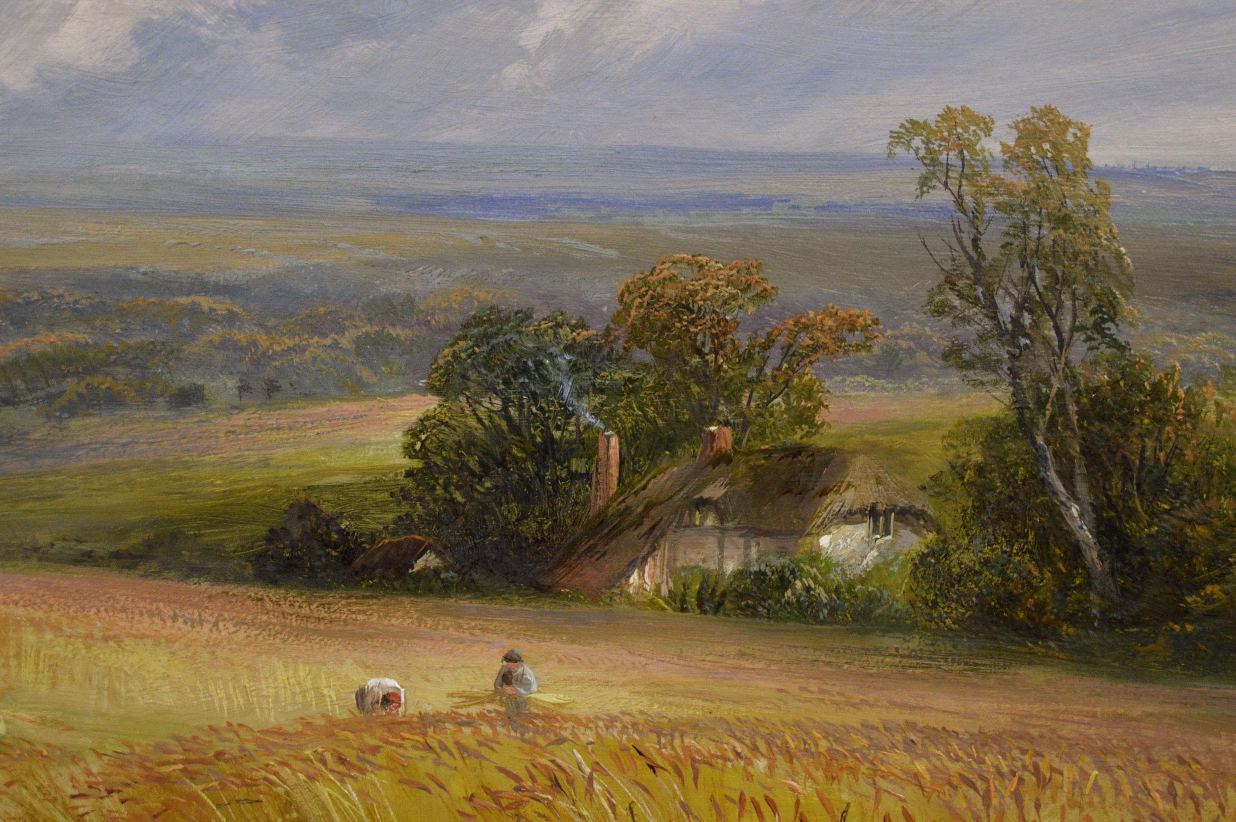 Paesaggio del XIX secolo dipinto ad olio con un raccolto nel Derbyshire - Landscape Painting Marrone di George Turner