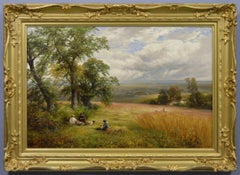 Landschaftsgemälde einer Ernte in Derbyshire, Ölgemälde aus dem 19. Jahrhundert