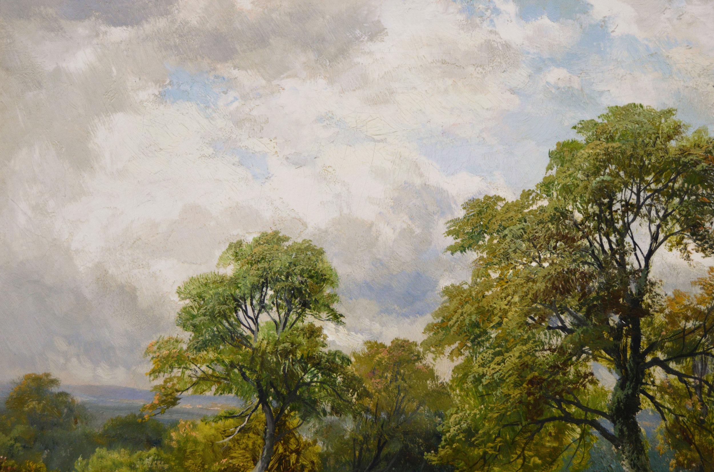 George Turner 
British, (1843-1910)
Near Tonge, Leicestershire
Oil on canvas, signed
Image size: 15.25 inches x 23.25 inches 
Size including frame: 22.75 inches x 30.75 inches

A charming landscape painting of a shepherd and flock resting in a
