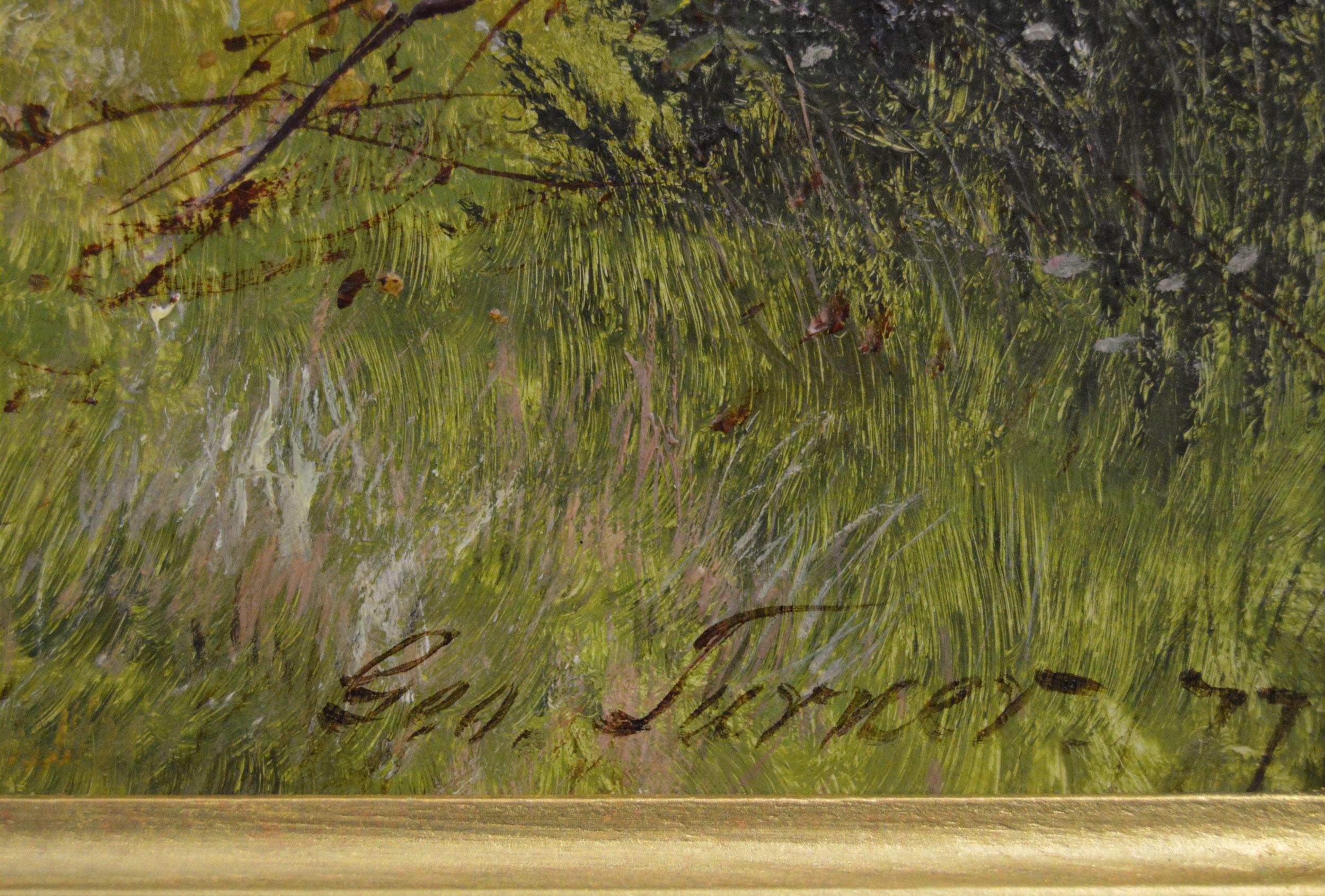 George Turner 
Británico, (1843-1910)
Un lugar tranquilo para una percha
Óleo sobre lienzo, firmado y fechado (18)77, además inscrito y fechado en el verso
Tamaño de la imagen: 17,5 pulgadas x 29. 5 pulgadas 
Tamaño incluyendo el marco: 24,75