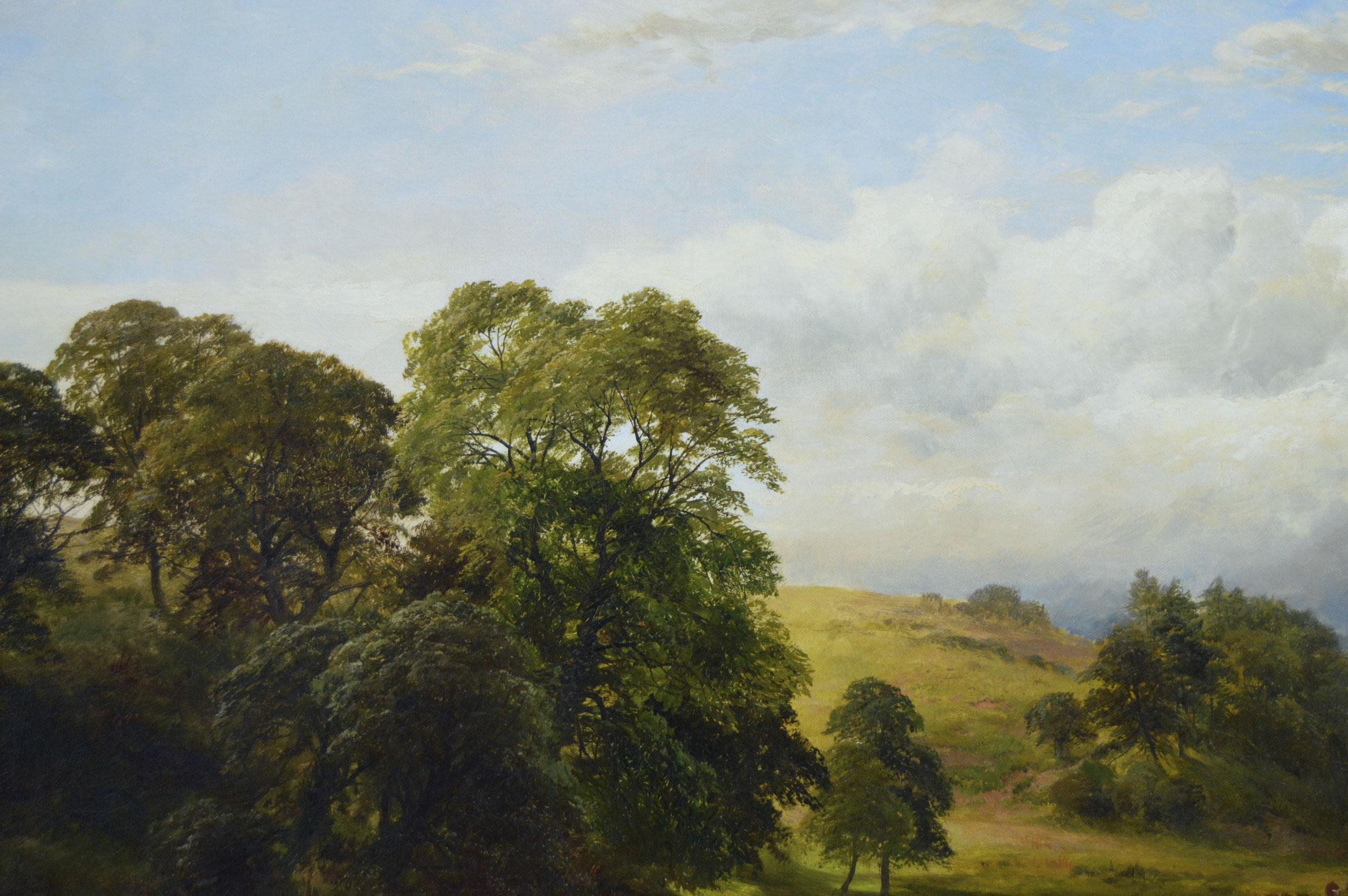 Paesaggio del XIX secolo dipinto a olio con il bestiame che si abbevera al fiume Trent - Landscape Painting Marrone di George Turner
