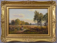 19th Century landscape oil painting of figures near Sherwood Forest