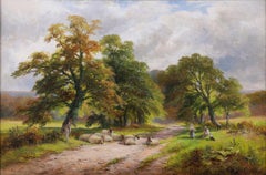 Une peinture à l'huile ancienne du XIXe siècle représentant un paysage anglais