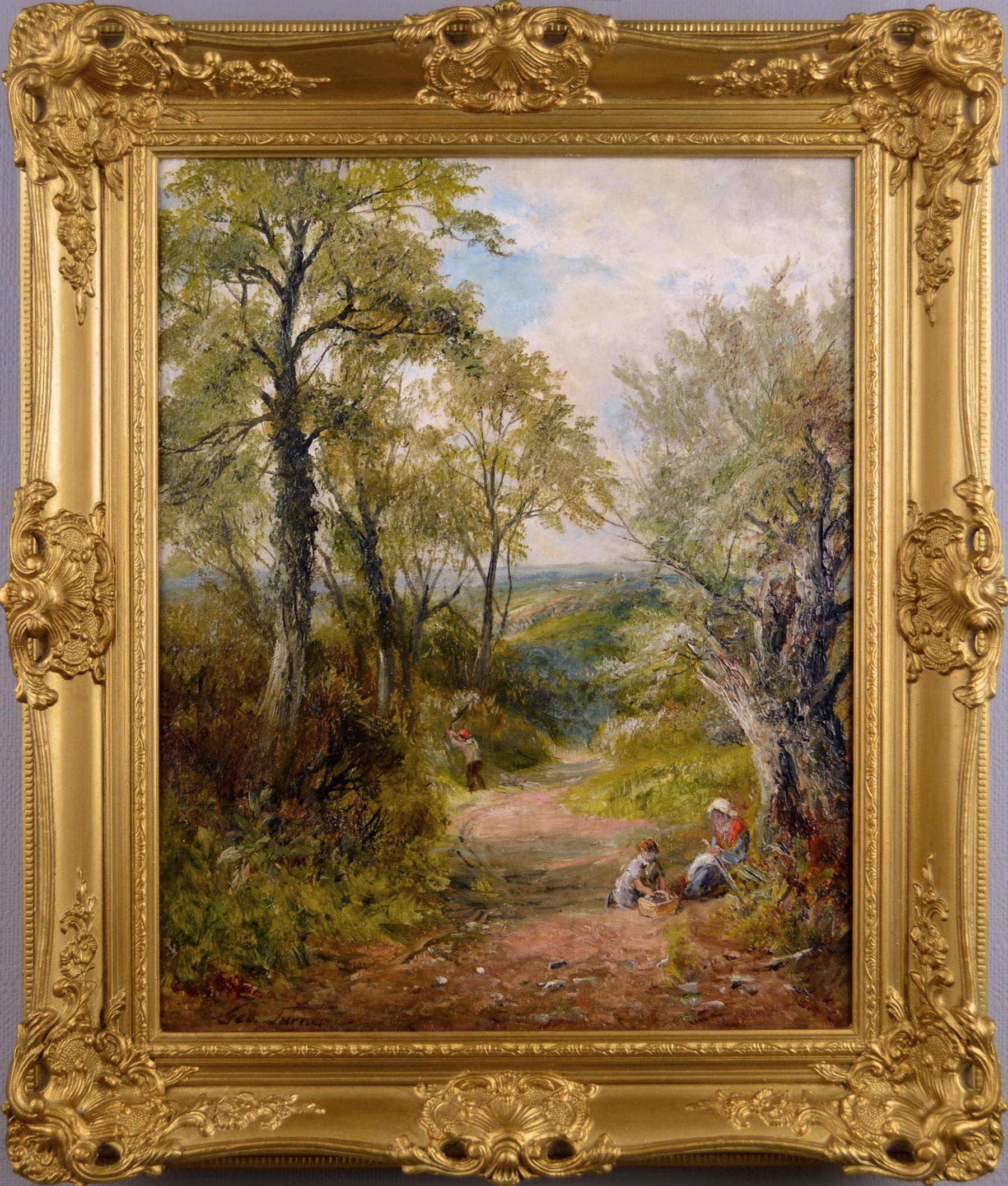 George Turner Landscape Painting - Landscape oil painting of a Derbyshire lane 