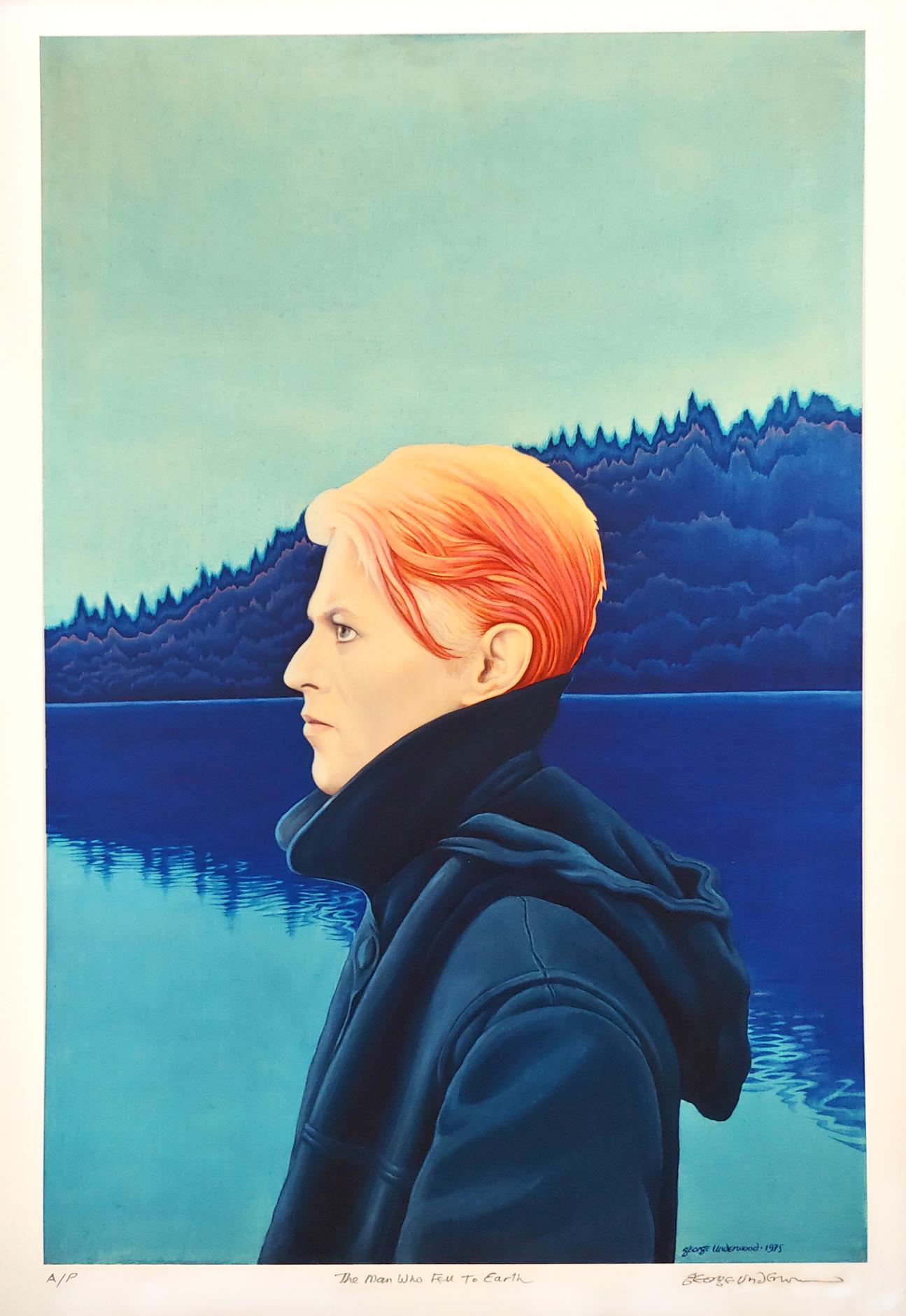 George Underwood Figurative Print - Bowie The Man Who Feel To Earth FRAMED