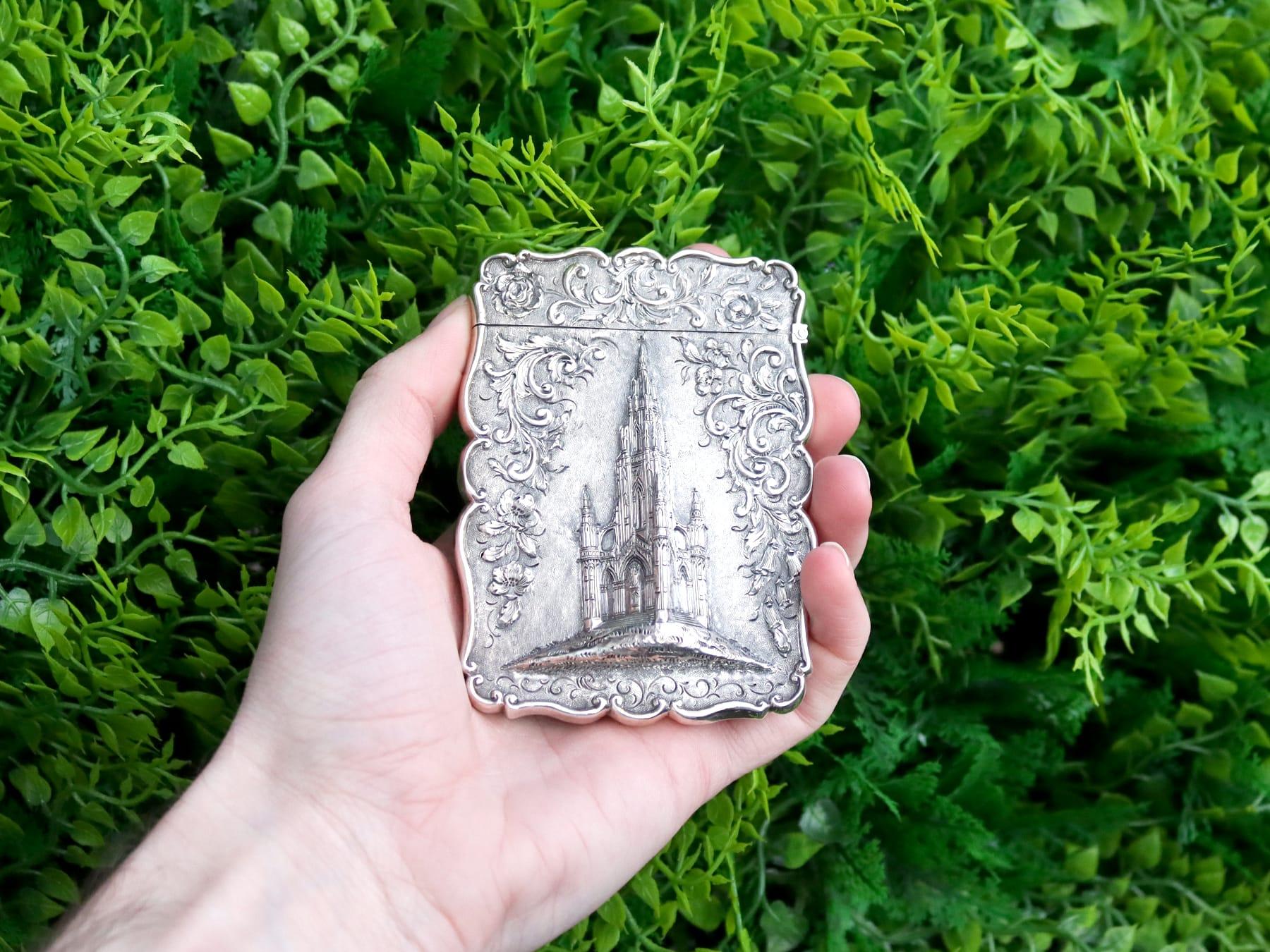 An exceptional, fine and impressive antique Victorian English sterling silver card case; an addition to our range of collectable silverware.

This exceptional antique Victorian sterling silver card case has a rectangular shaped form.

The surface of