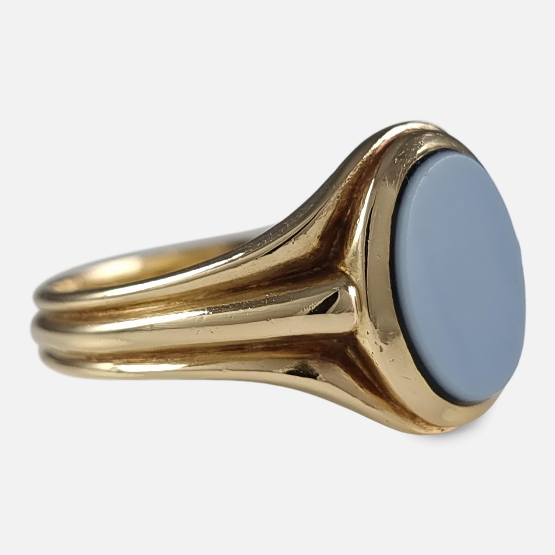 Single Cut George V 18ct Gold Banded Onyx Signet Ring, 1912