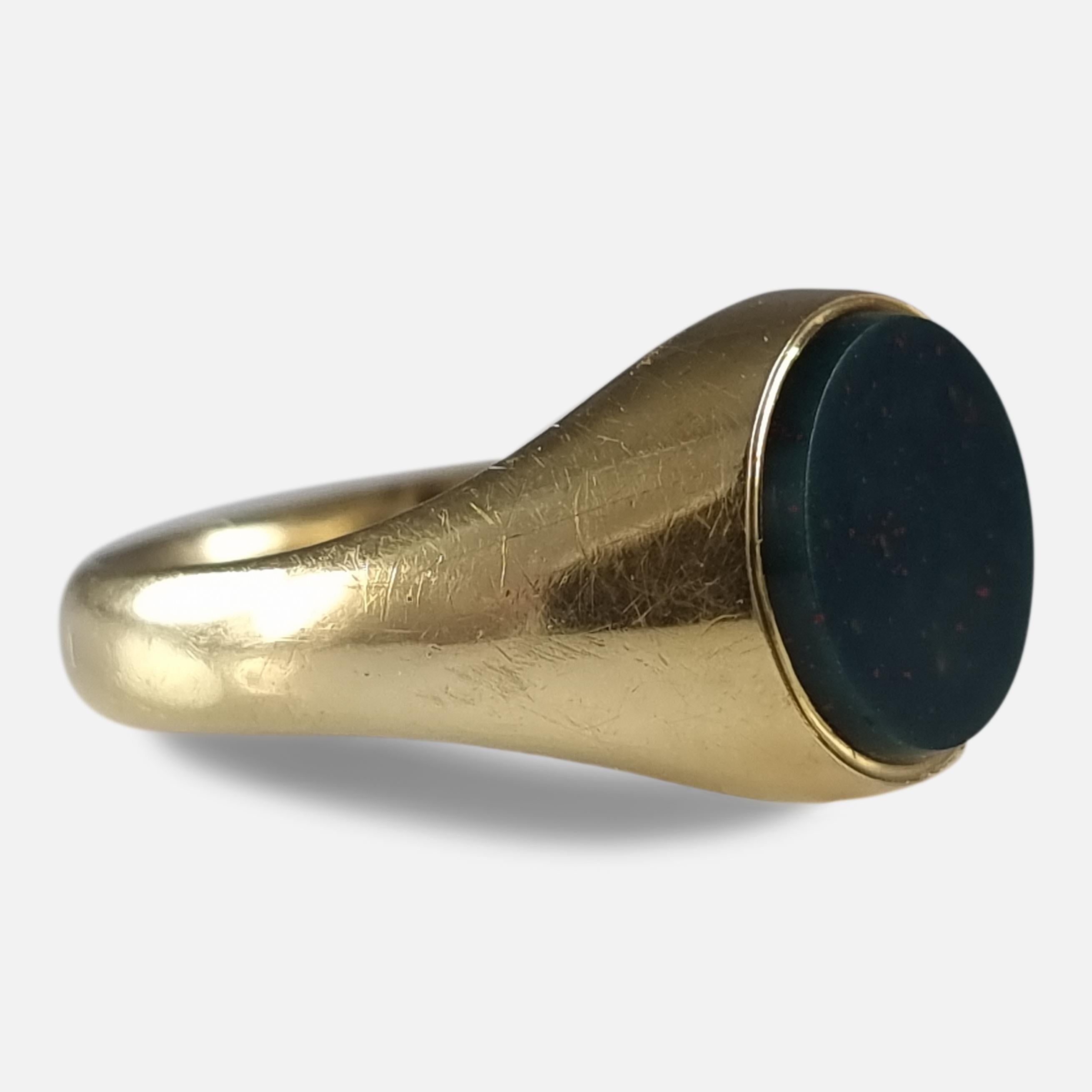 Round Cut George V 18ct Gold Bloodstone Signet Ring, 1917