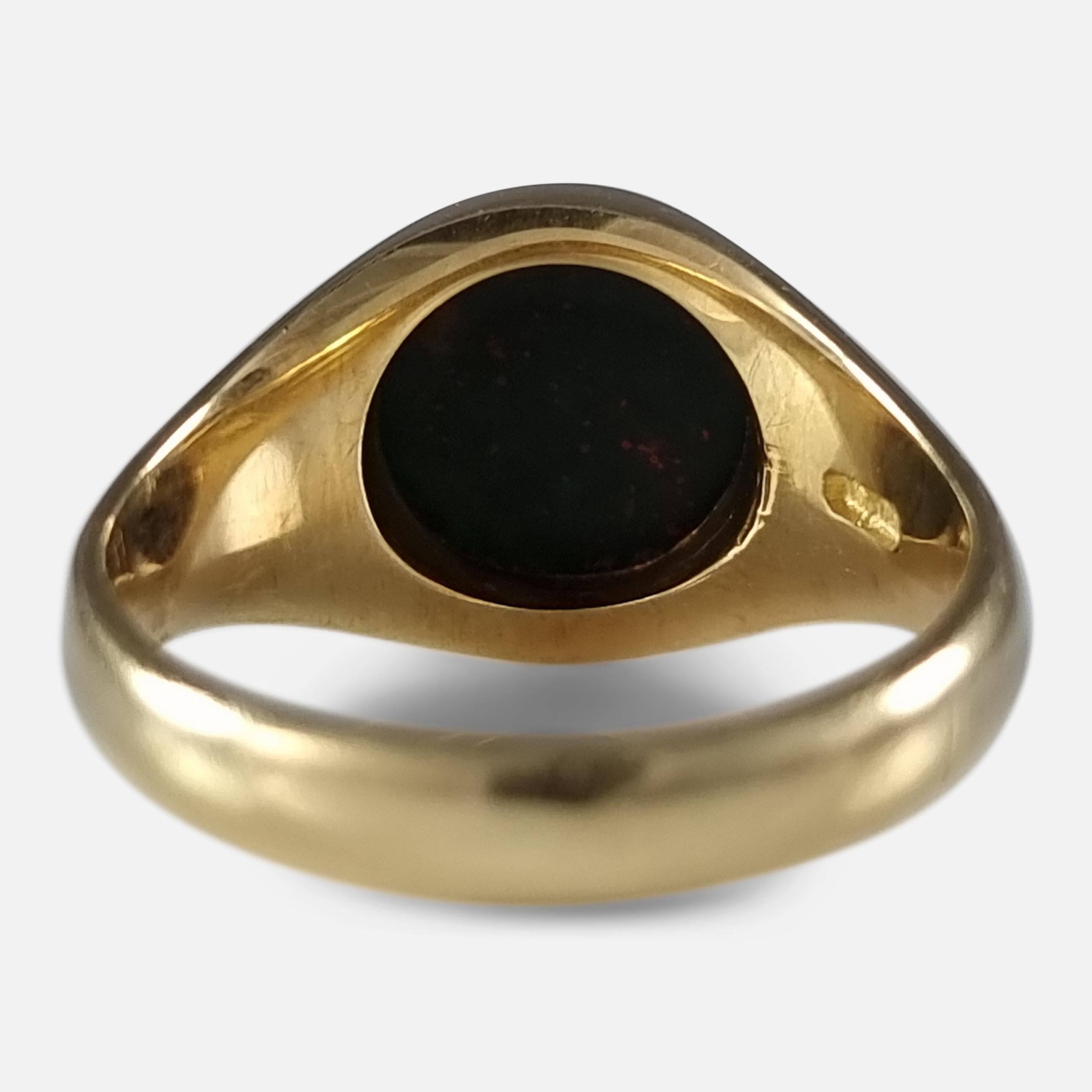 Women's or Men's George V 18ct Gold Bloodstone Signet Ring, 1917