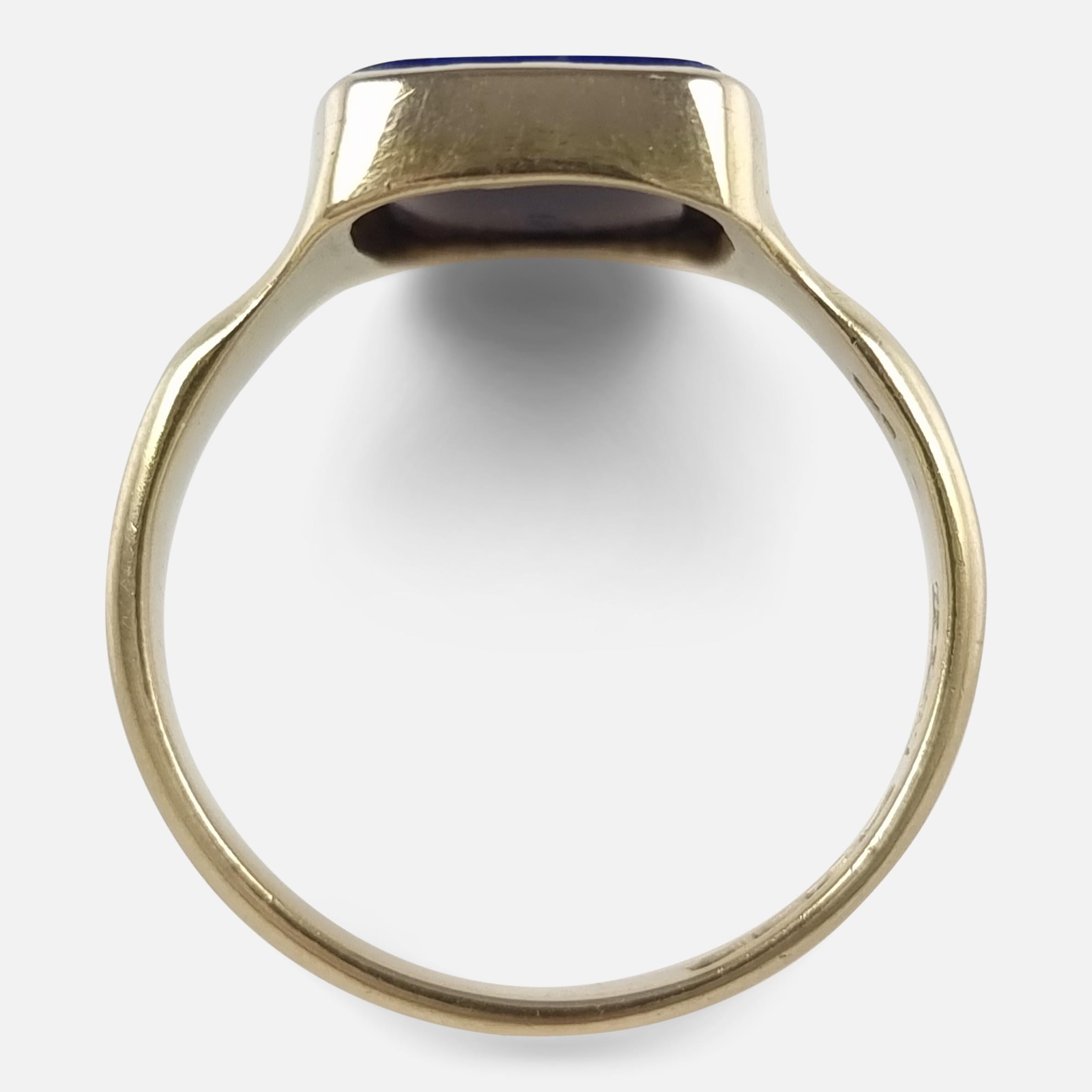 Square Cut George V 18ct Gold Lapis Lazuli Signet Ring