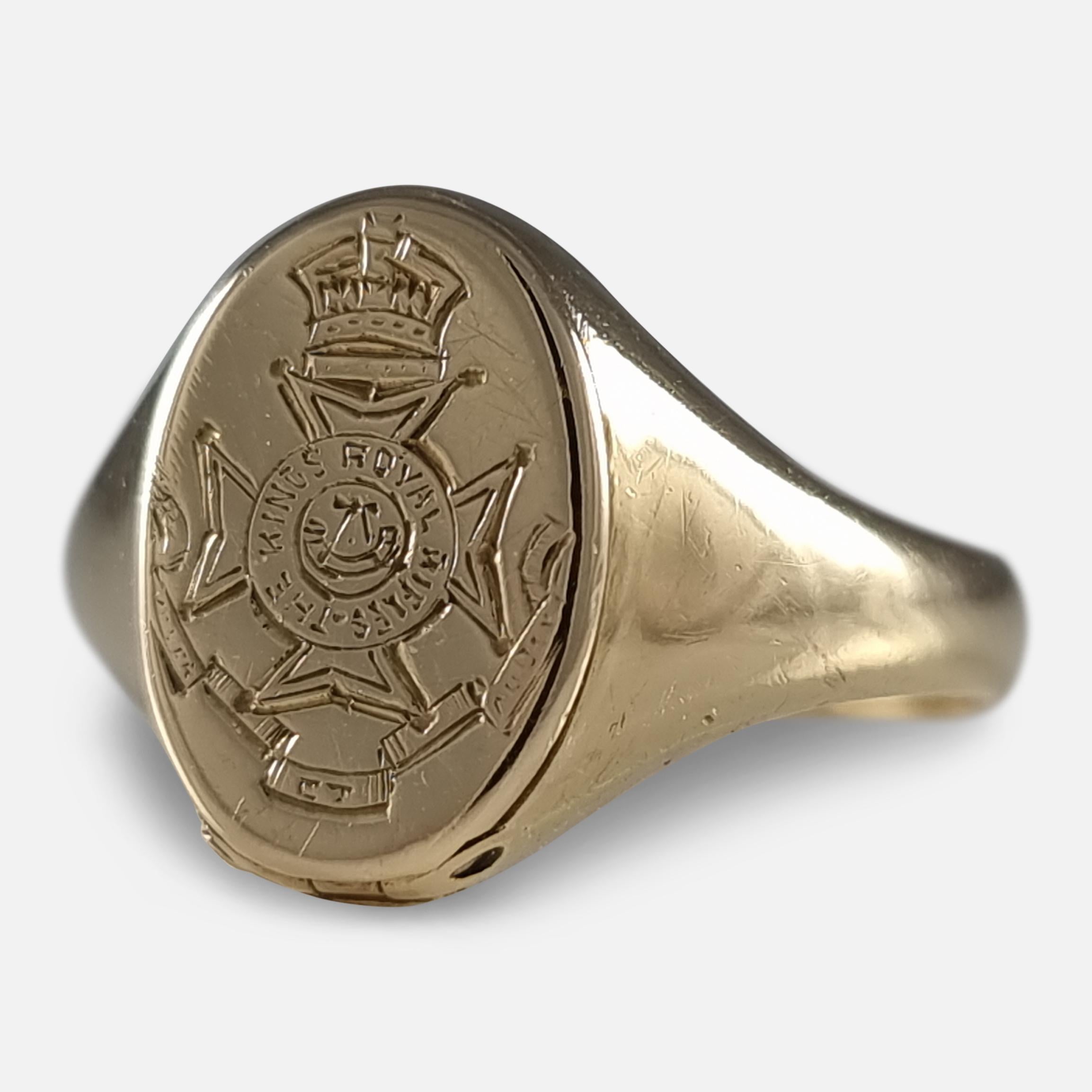 George V 18 Carat Gold Portrait Locket Signet Ring, King's Royal Rifle Corps For Sale 3