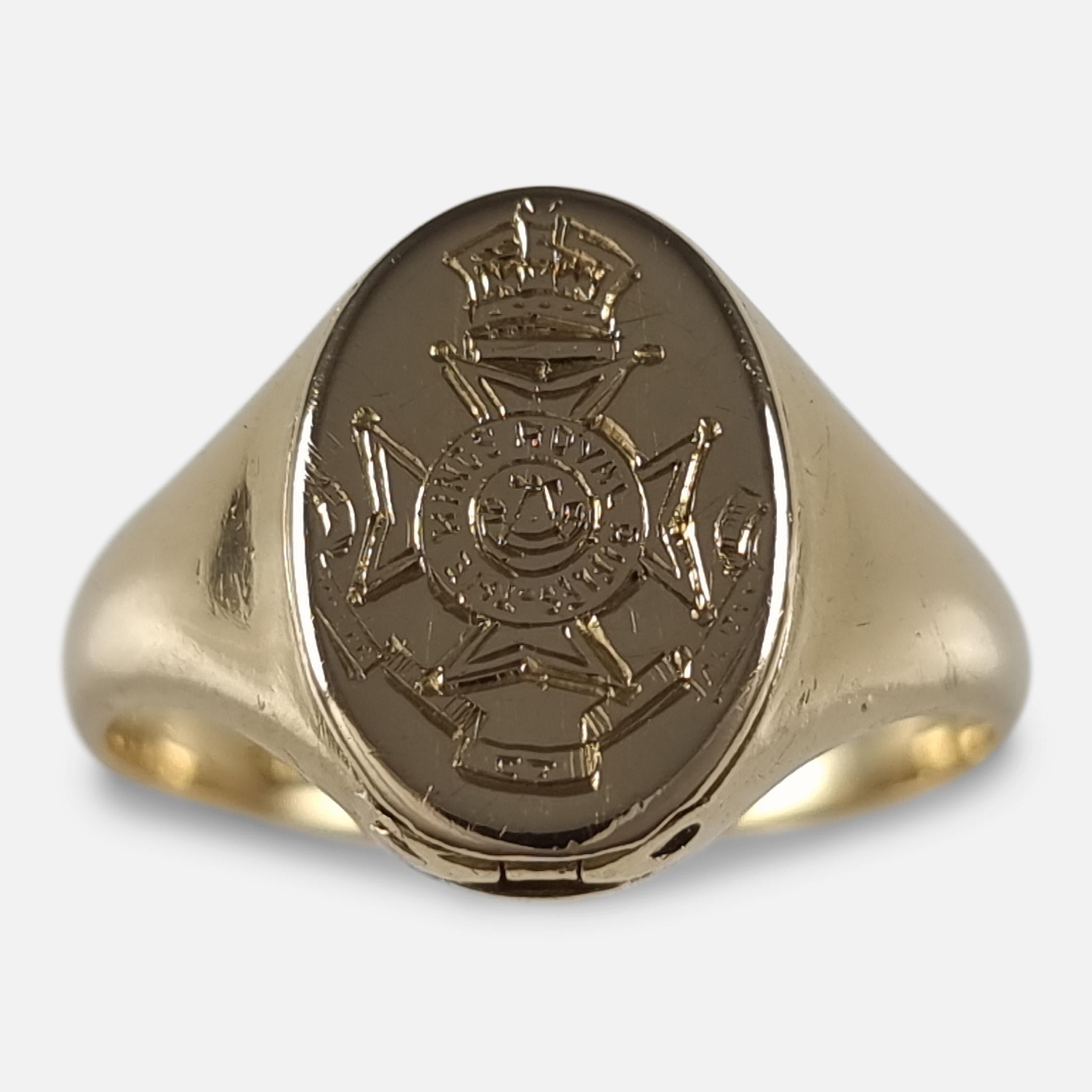 George V 18 Carat Gold Portrait Locket Signet Ring, King's Royal Rifle Corps For Sale 10