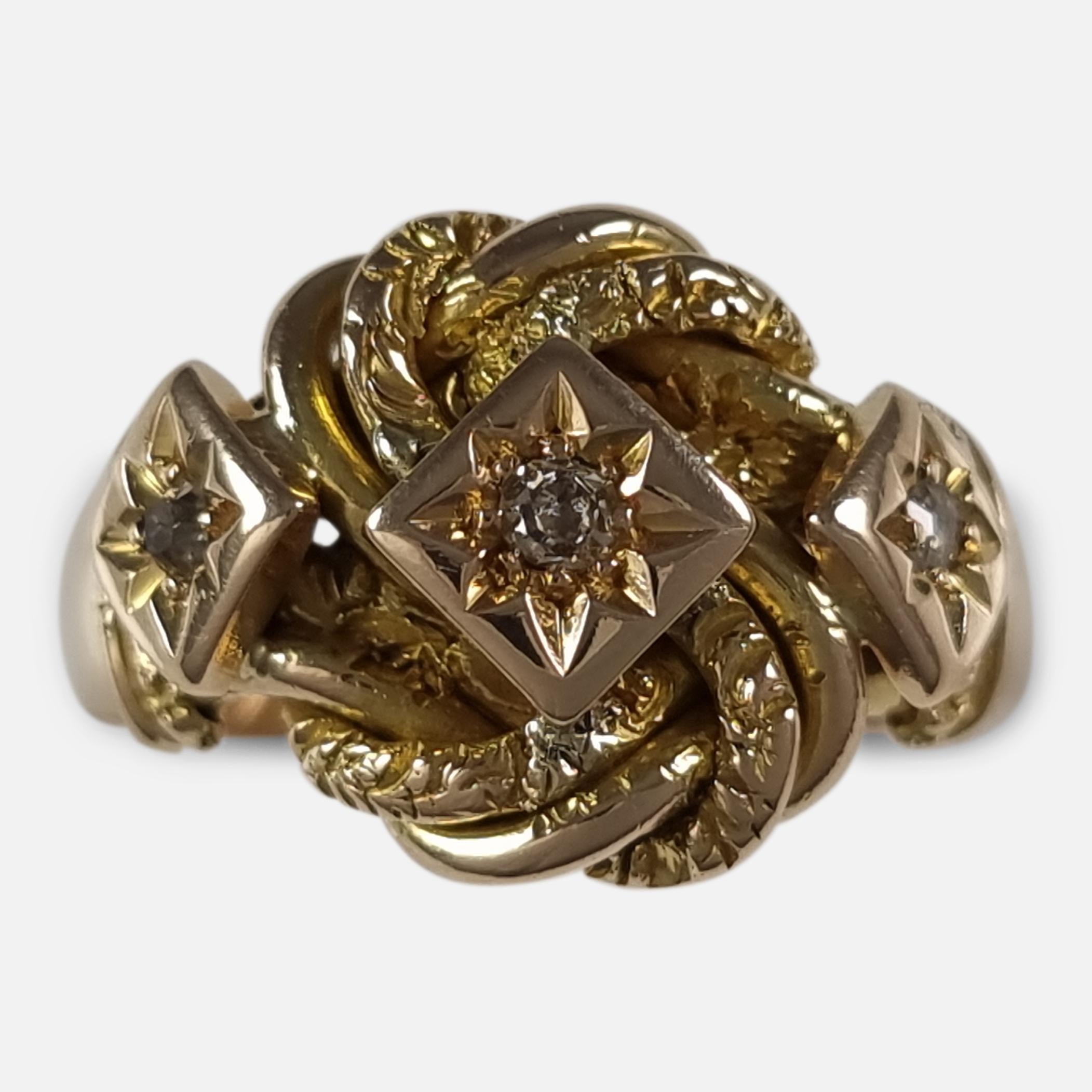George V 18 Carat Yellow Gold Diamond Knot Ring, 1919 For Sale 6