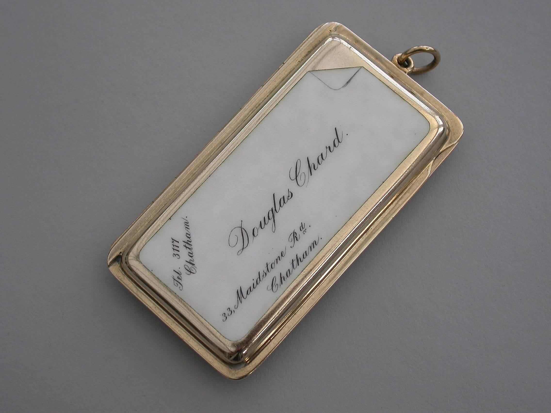 English George V 9 Carat Gold and Enamel Calling Card Case 'Kent Interest', circa 1928