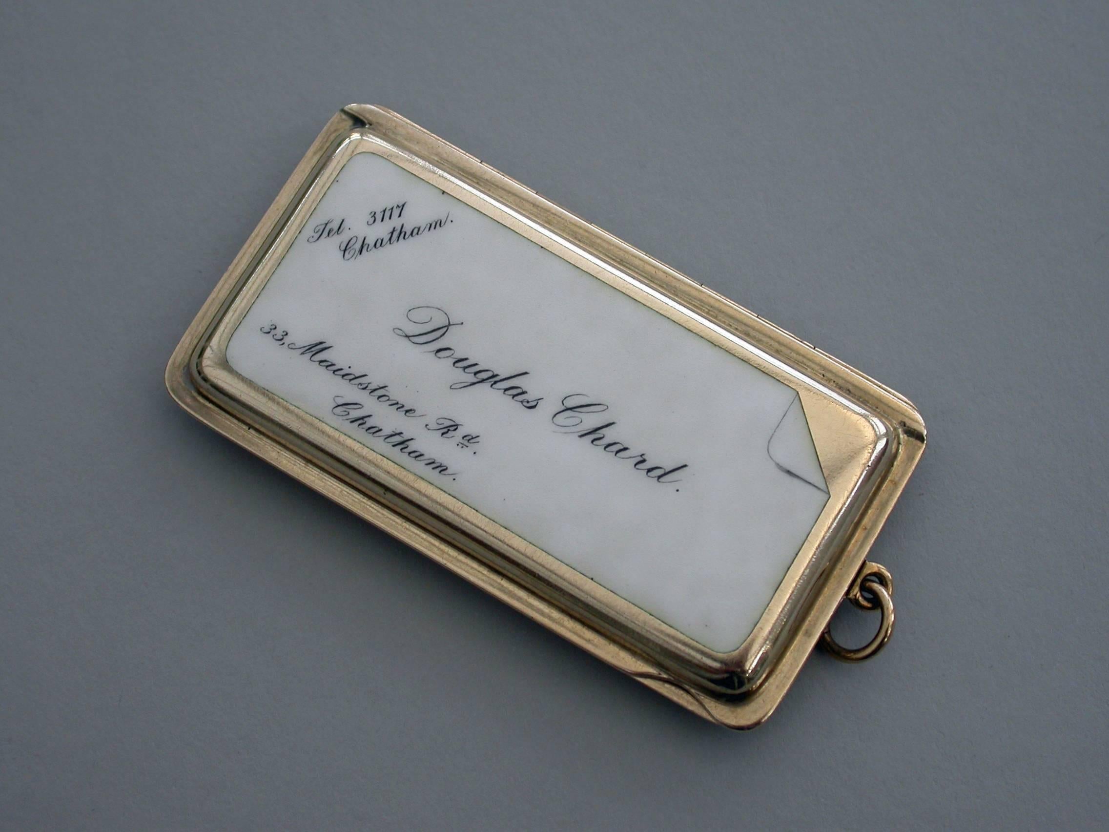 Early 20th Century George V 9 Carat Gold and Enamel Calling Card Case 'Kent Interest', circa 1928