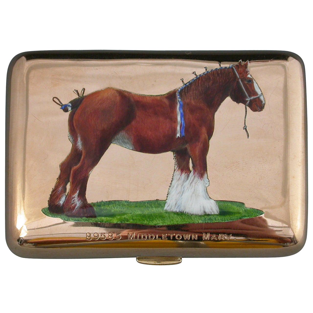 George V 9crt Gold & Enamel Cigarette Case Champion Shire Horse Middletown Mary For Sale