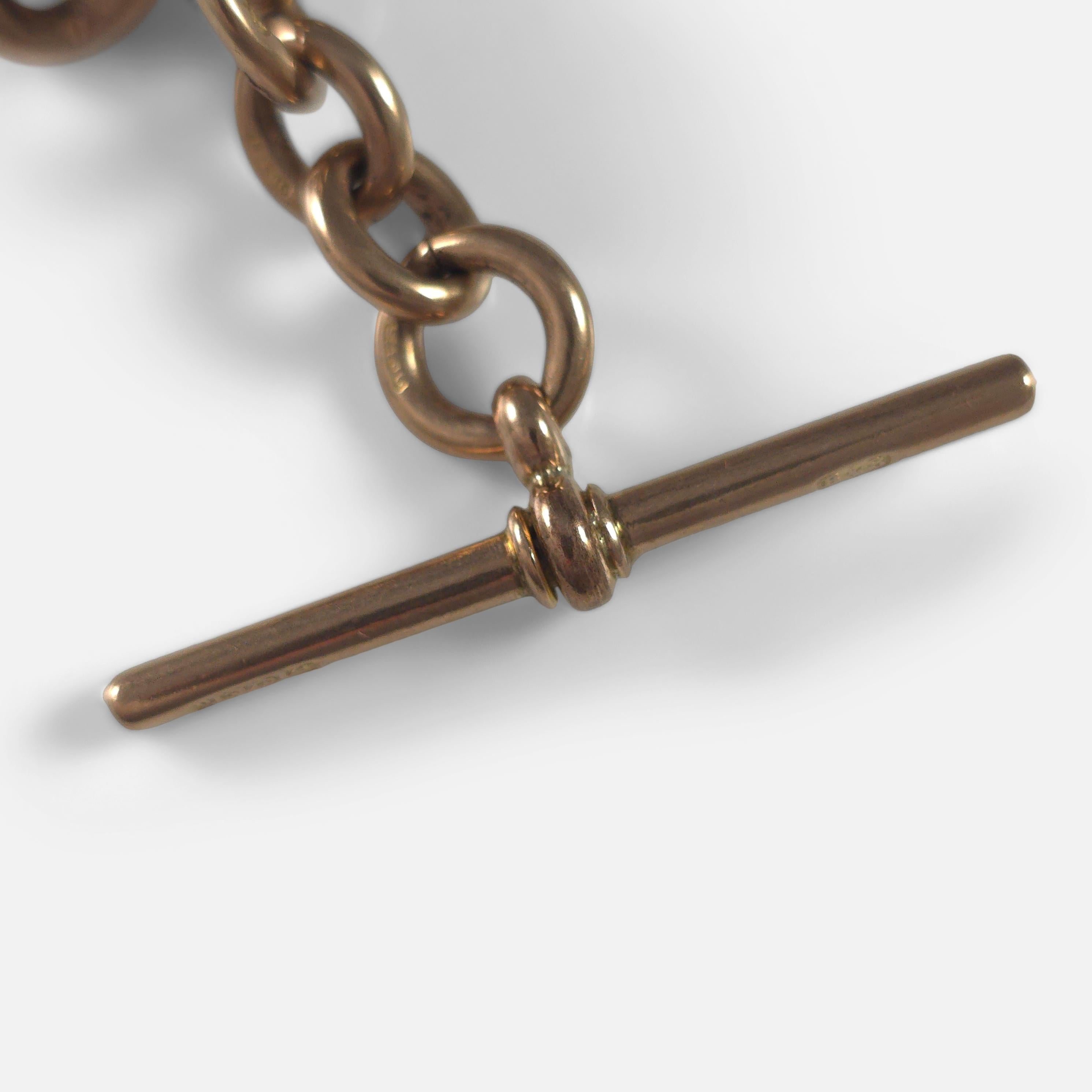 Catena con orologio doppio Albert George V in oro rosa 9ct, 1914, 80,3 grammi in vendita 5