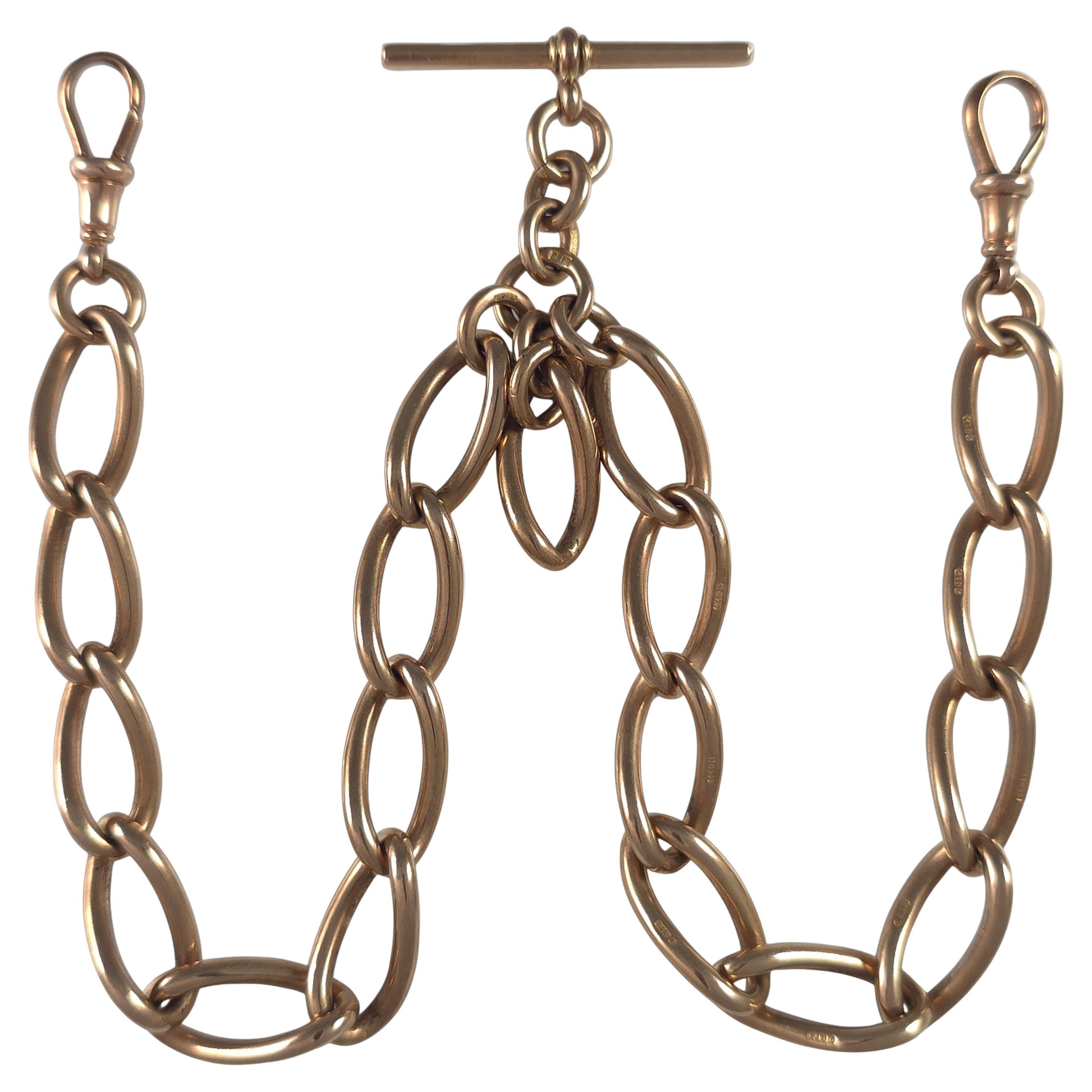 George V 9ct Rose Gold Double Albert Watch Chain, 1914, 80.3 grams