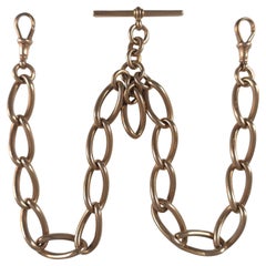 Antique George V 9ct Rose Gold Double Albert Watch Chain, 1914, 80.3 grams