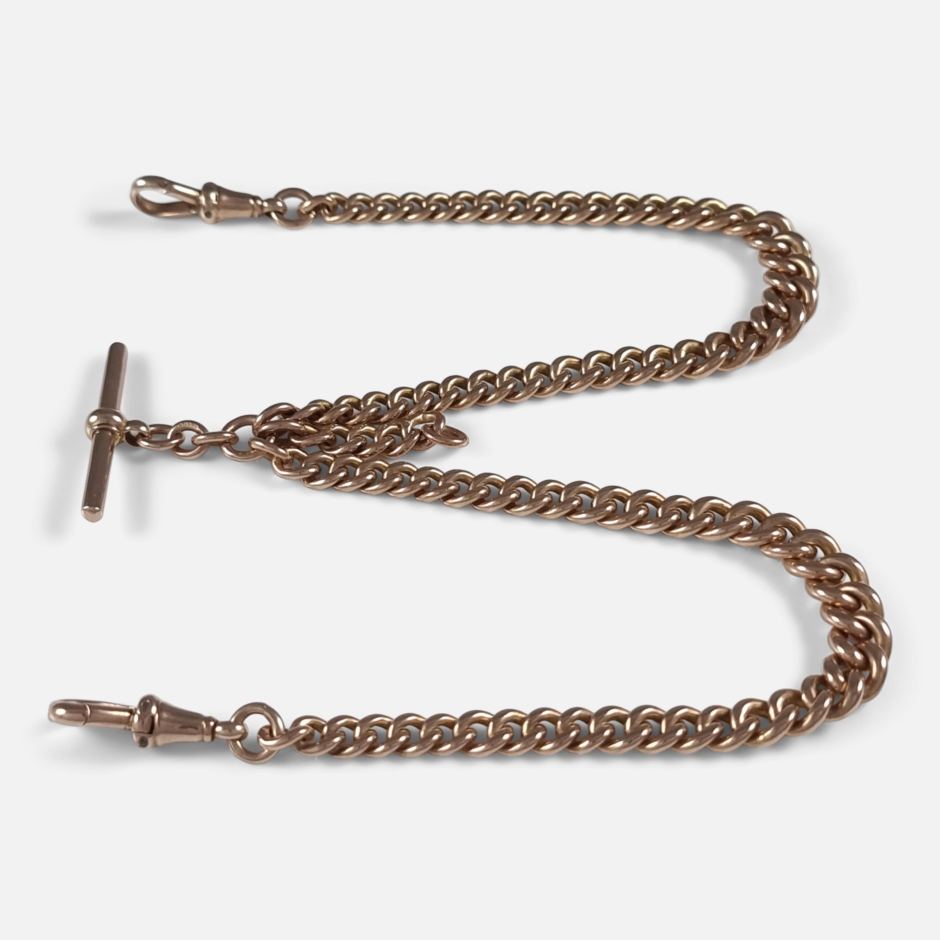 Modern George V 9ct Rose Gold Double Albert Watch Chain, 52.3 grams