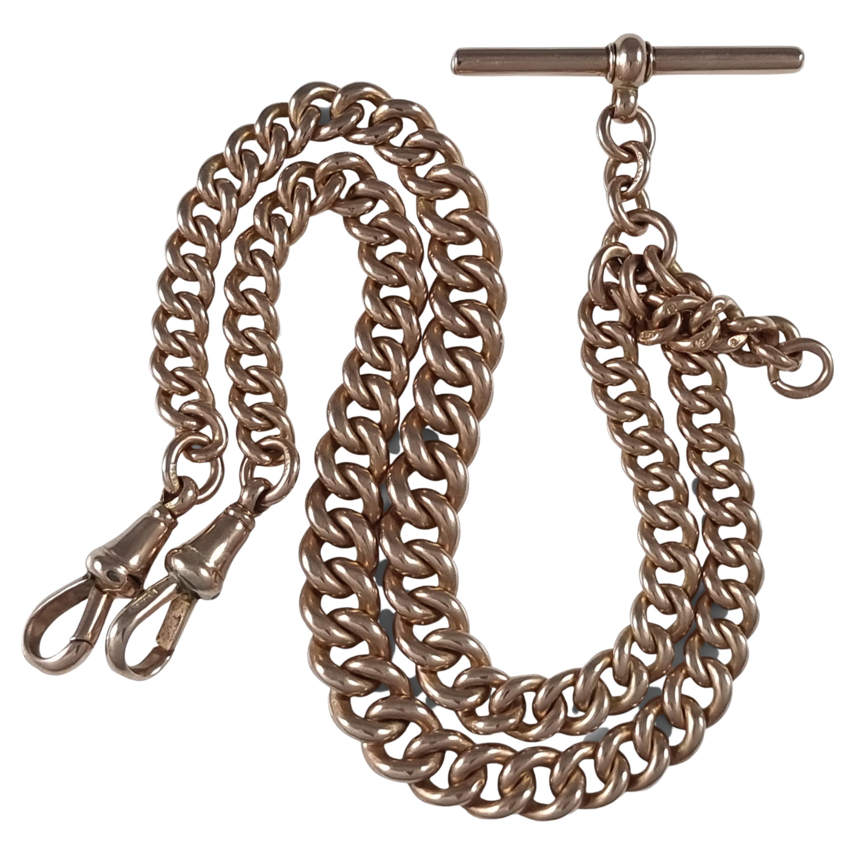 George V 9ct Rose Gold Double Albert Watch Chain, 52.3 grams For Sale ...