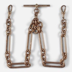George V 9ct Rose Gold Trombone Link Albert Watch Chain
