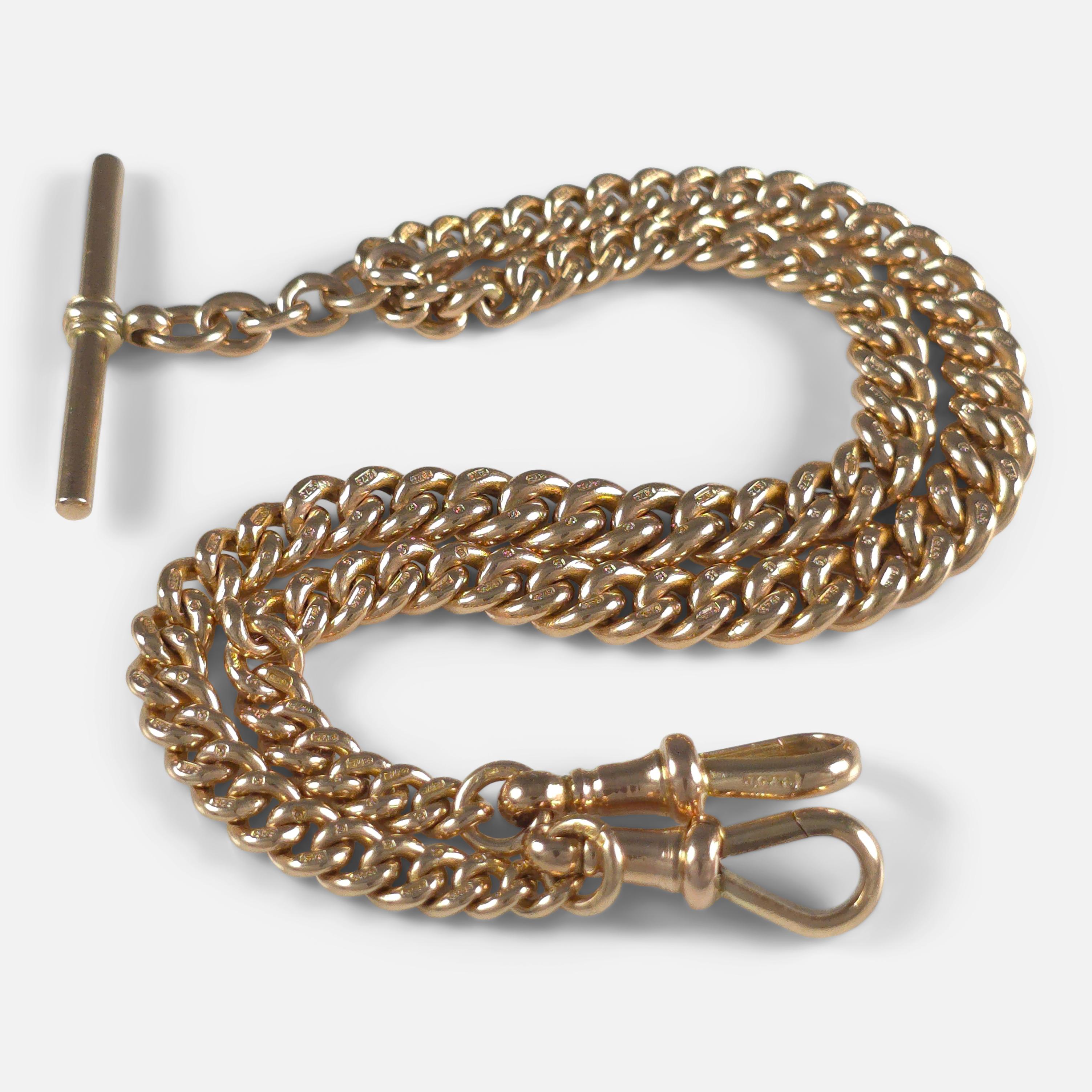 George V 9ct Yellow Gold Double Albert Watch Chain, 1919 In Good Condition For Sale In Glasgow, GB