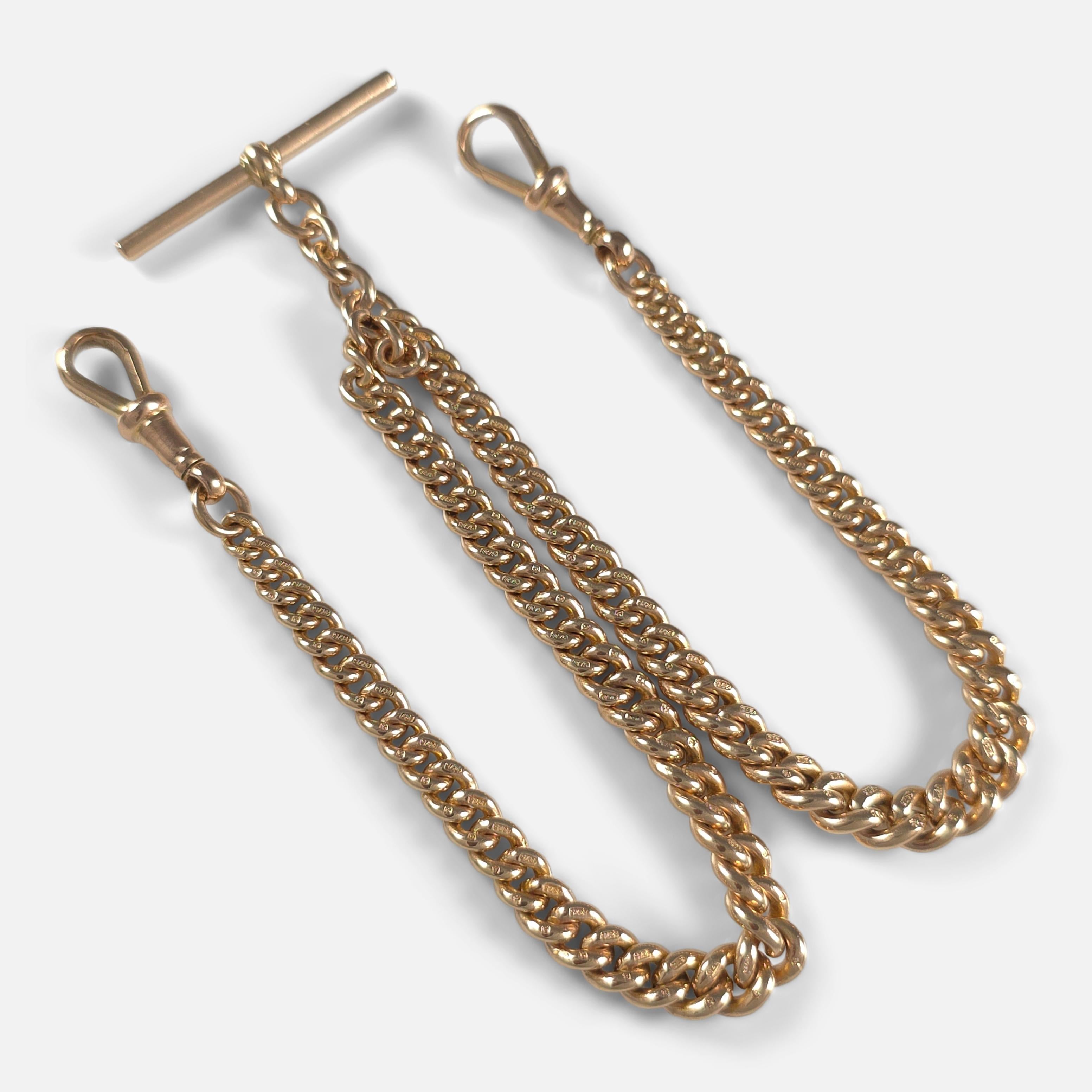 George V 9ct Yellow Gold Double Albert Watch Chain, 1919 For Sale 2