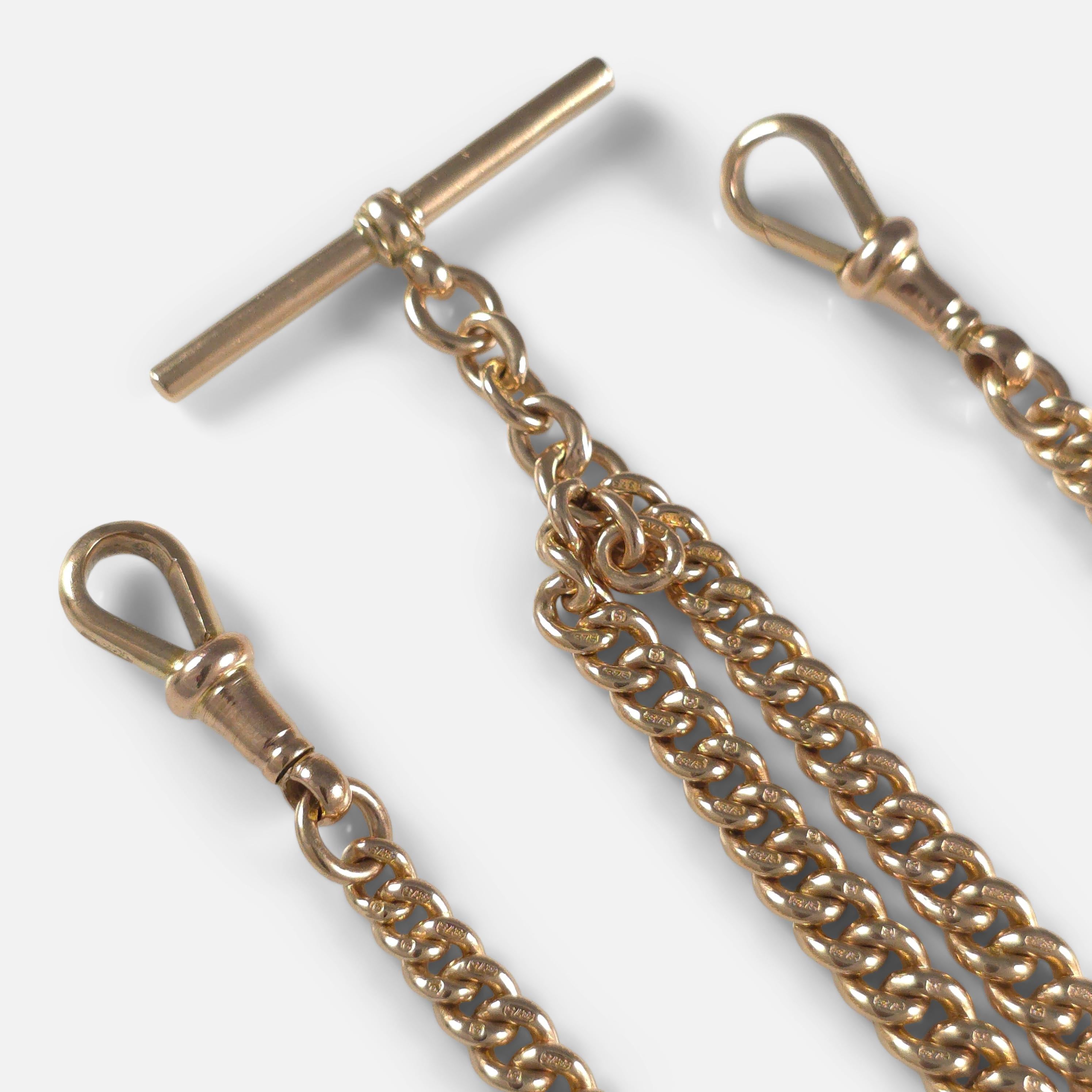George V 9ct Yellow Gold Double Albert Watch Chain, 1919 For Sale 3