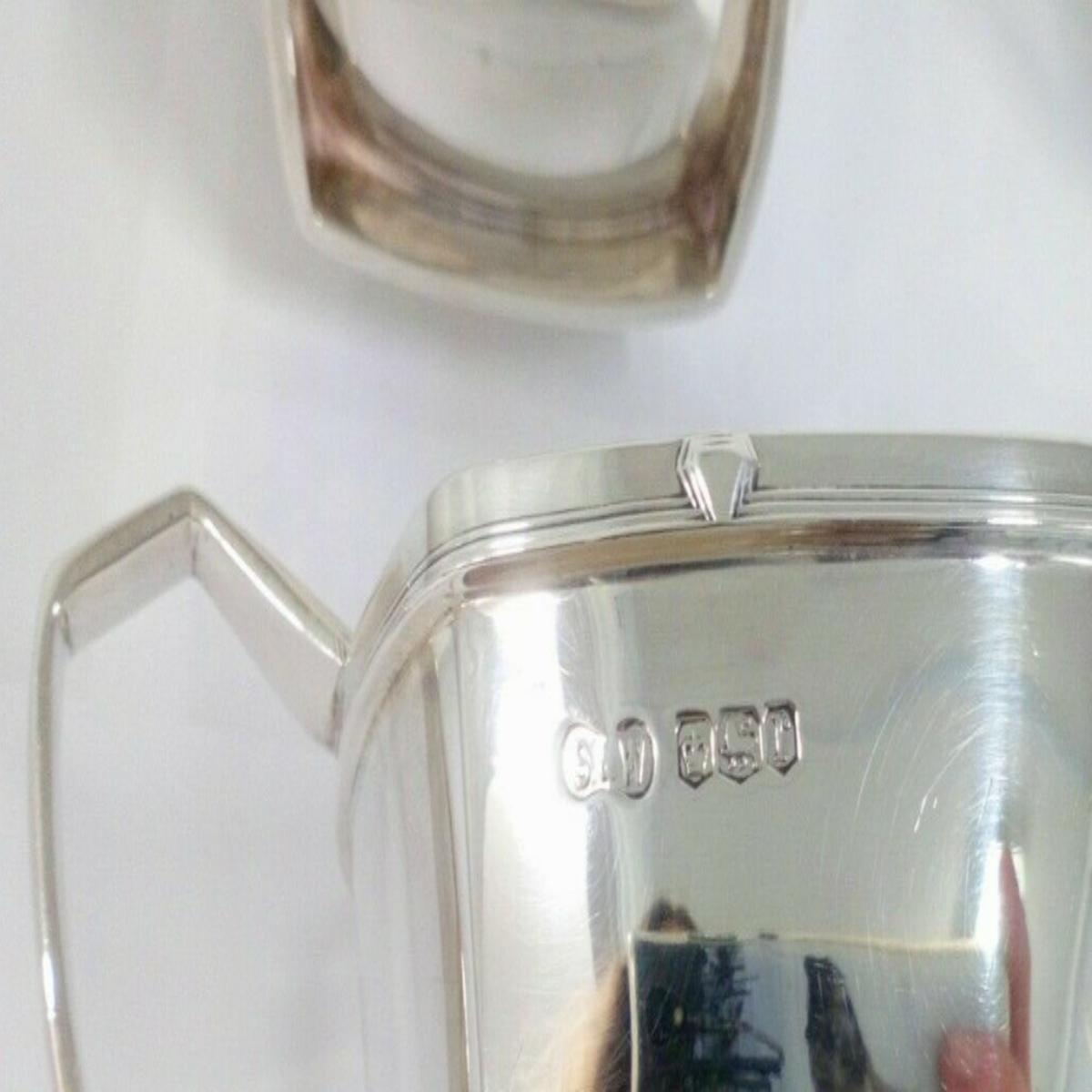 George V Art Deco Four-Piece Sterling Silver Tea Service For Sale 6