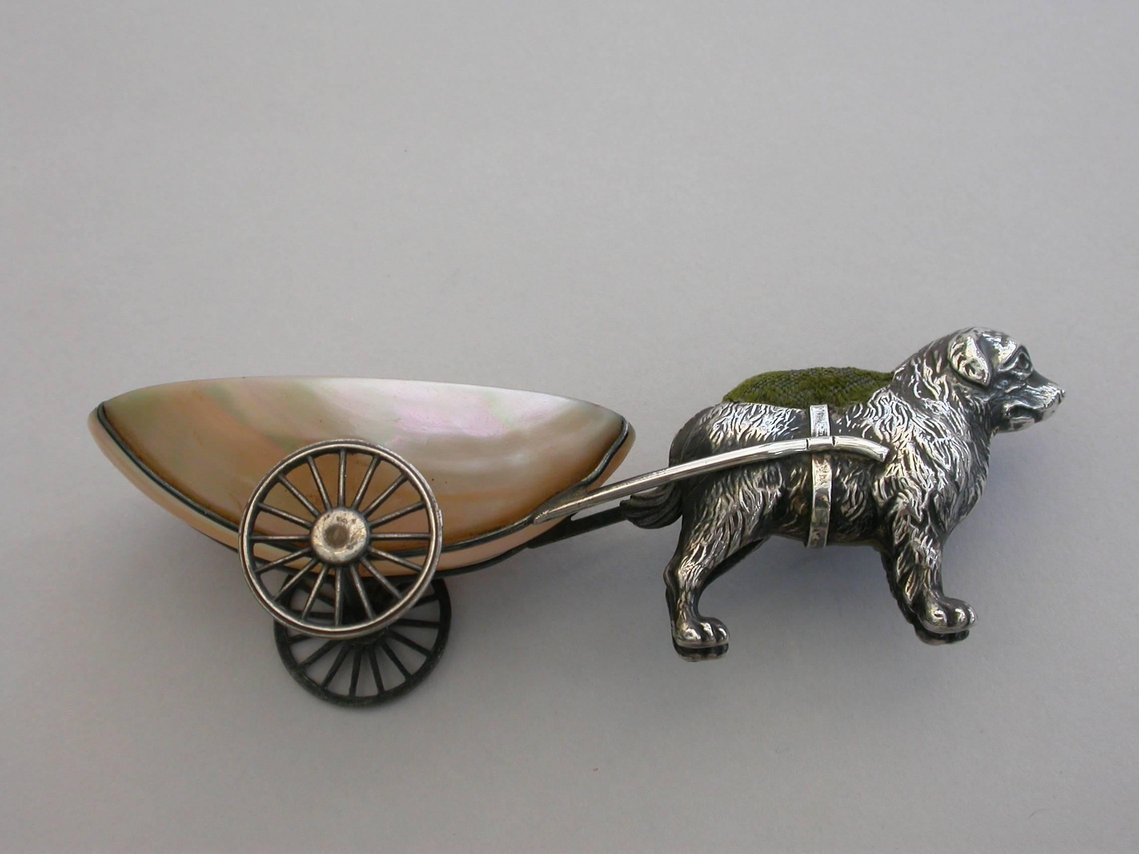 George V Novelty Silver Dog Pulling a Cart Pin Cushion by Adie & Lovekin, 1922 2