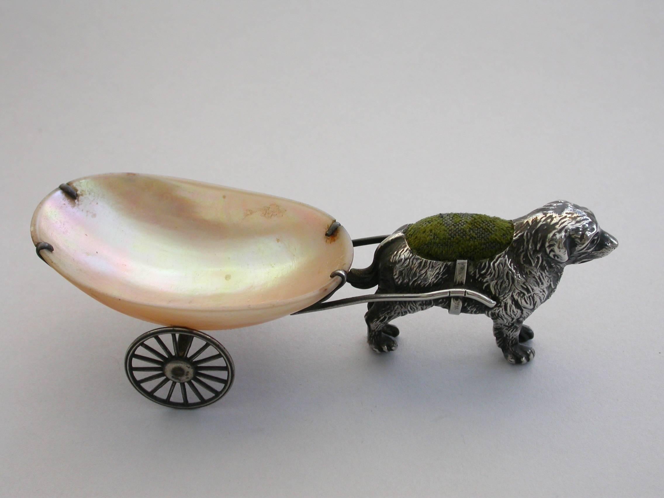 Other George V Novelty Silver Dog Pulling a Cart Pin Cushion by Adie & Lovekin, 1922