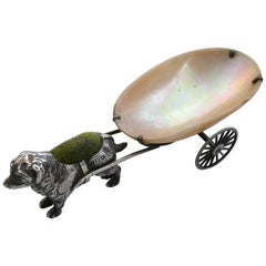 Antique George V Novelty Silver Dog Pulling a Cart Pin Cushion by Adie & Lovekin, 1922