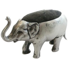 Antique George V Novelty Silver Elephant With Raised Trunk Pin Cushion, 1913